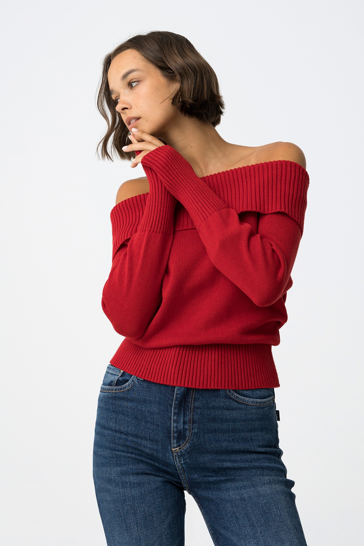 Slim Fit Sweater with Off-Shoulders