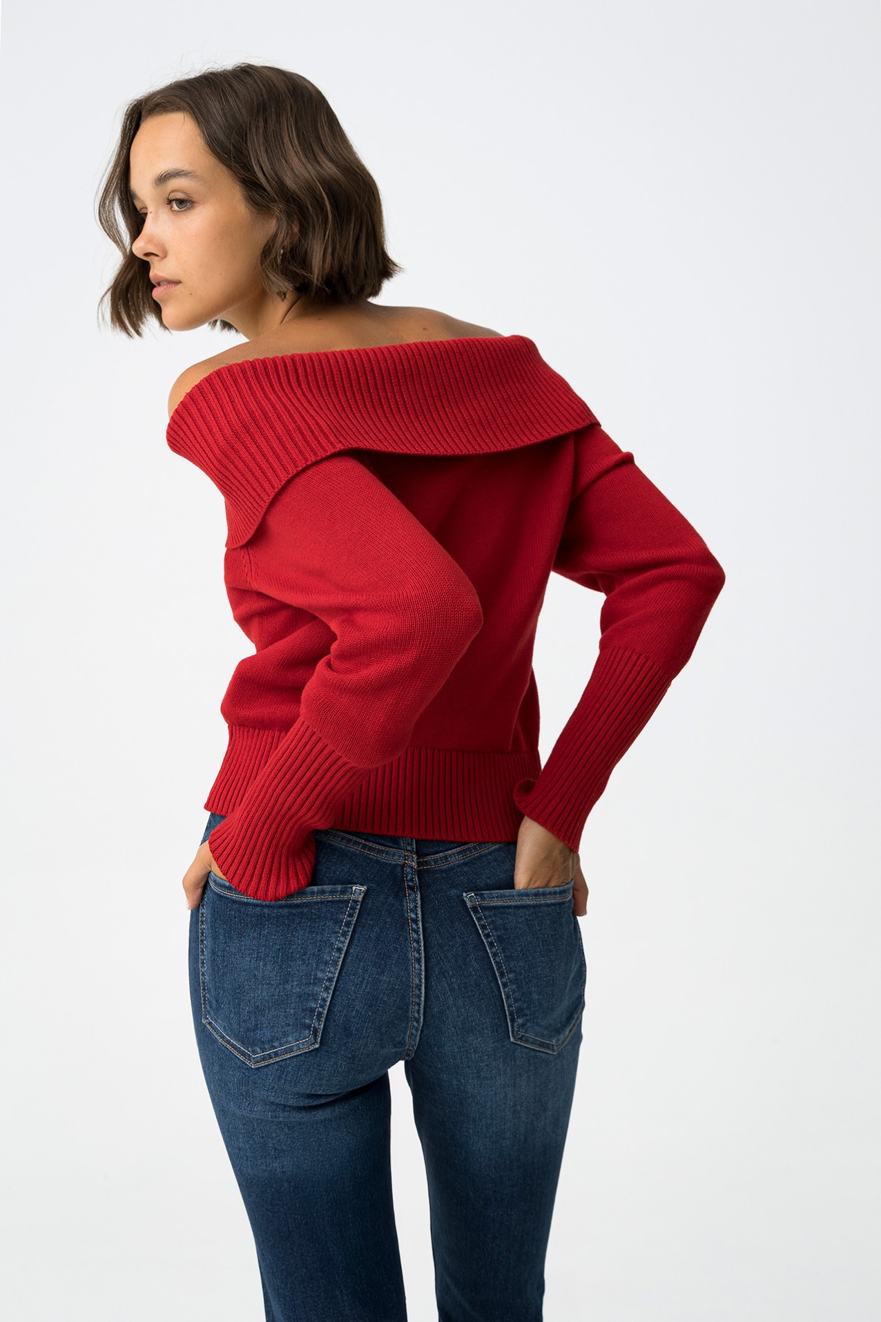 Slim Fit Sweater with Off-Shoulders
