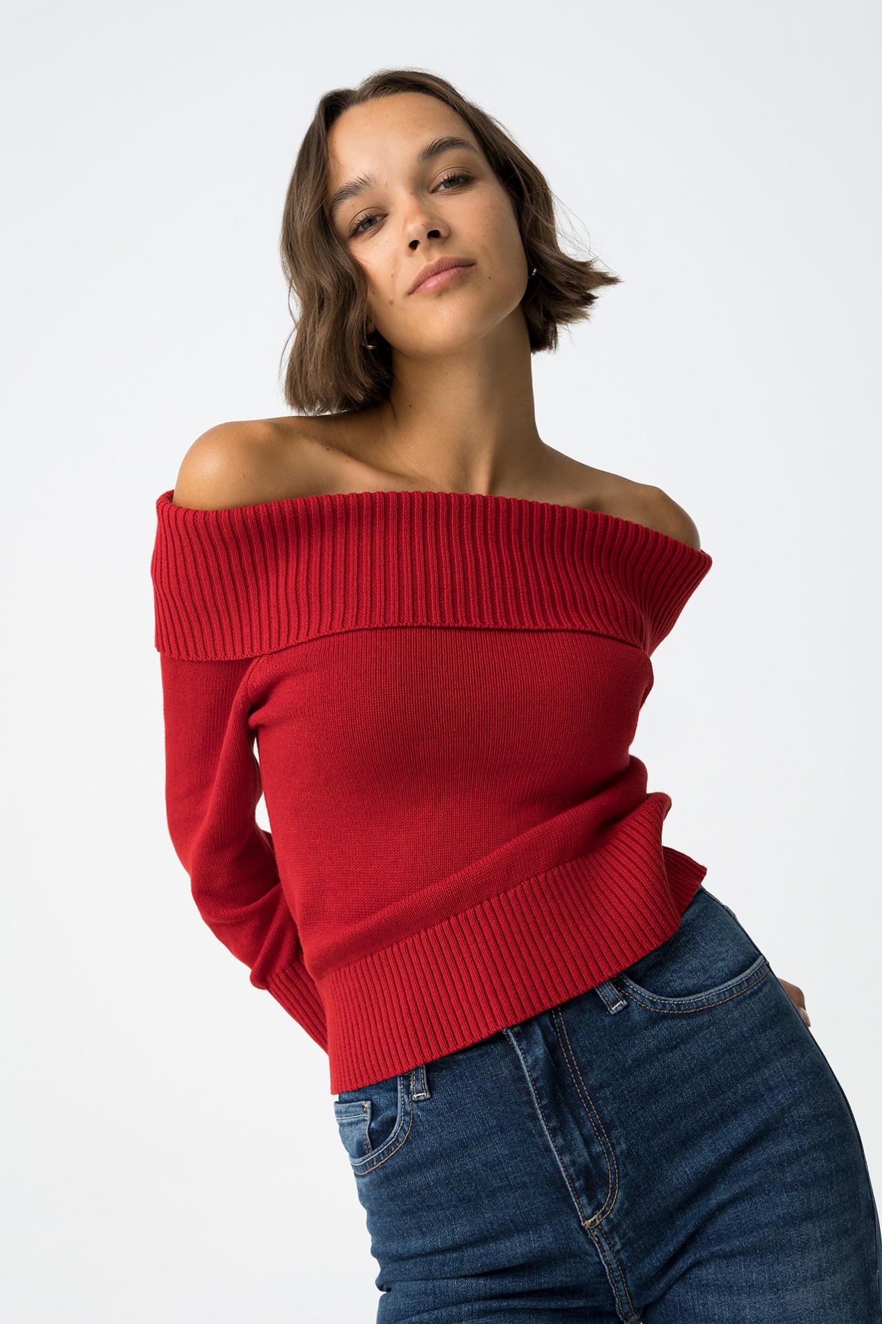 Slim Fit Sweater with Off-Shoulders