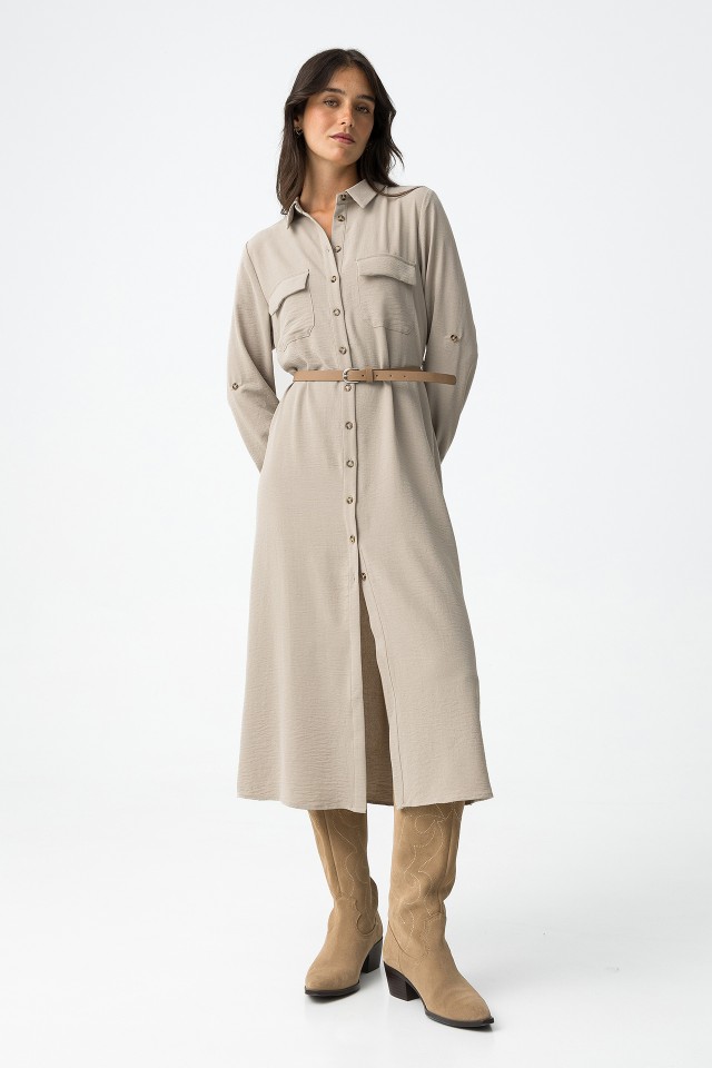 Shirt dress with belt