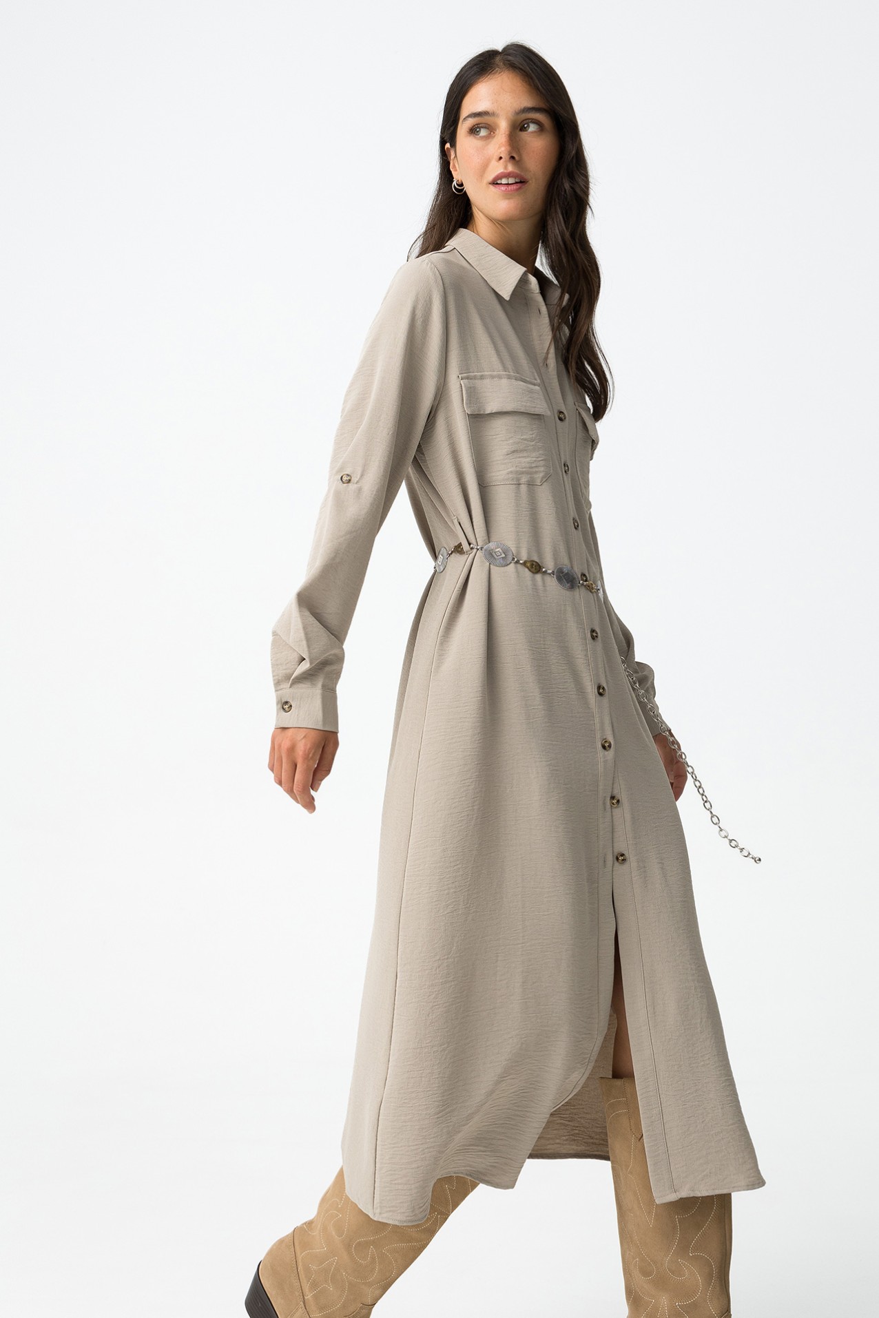 Shirt dress with belt