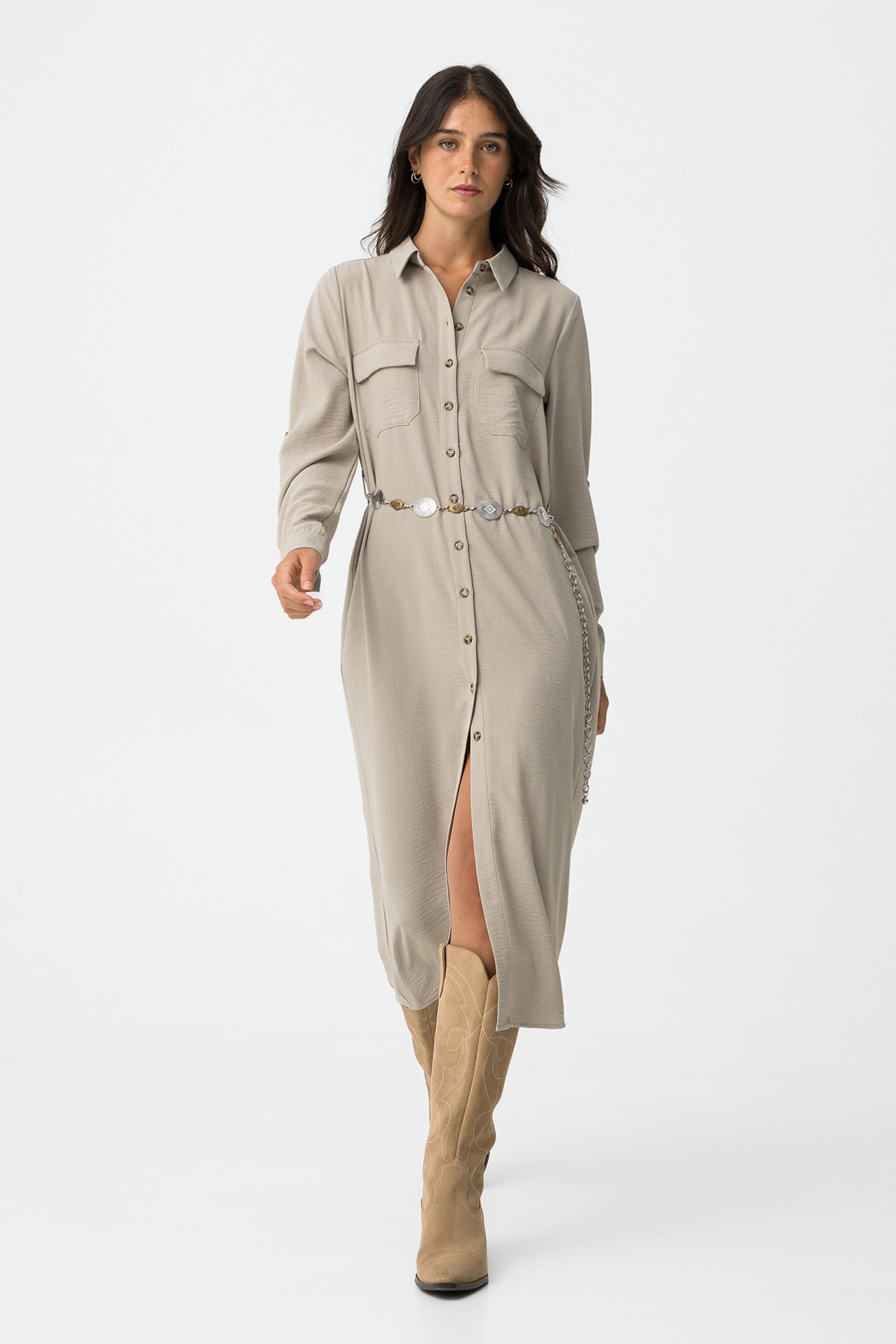 Shirt dress with belt