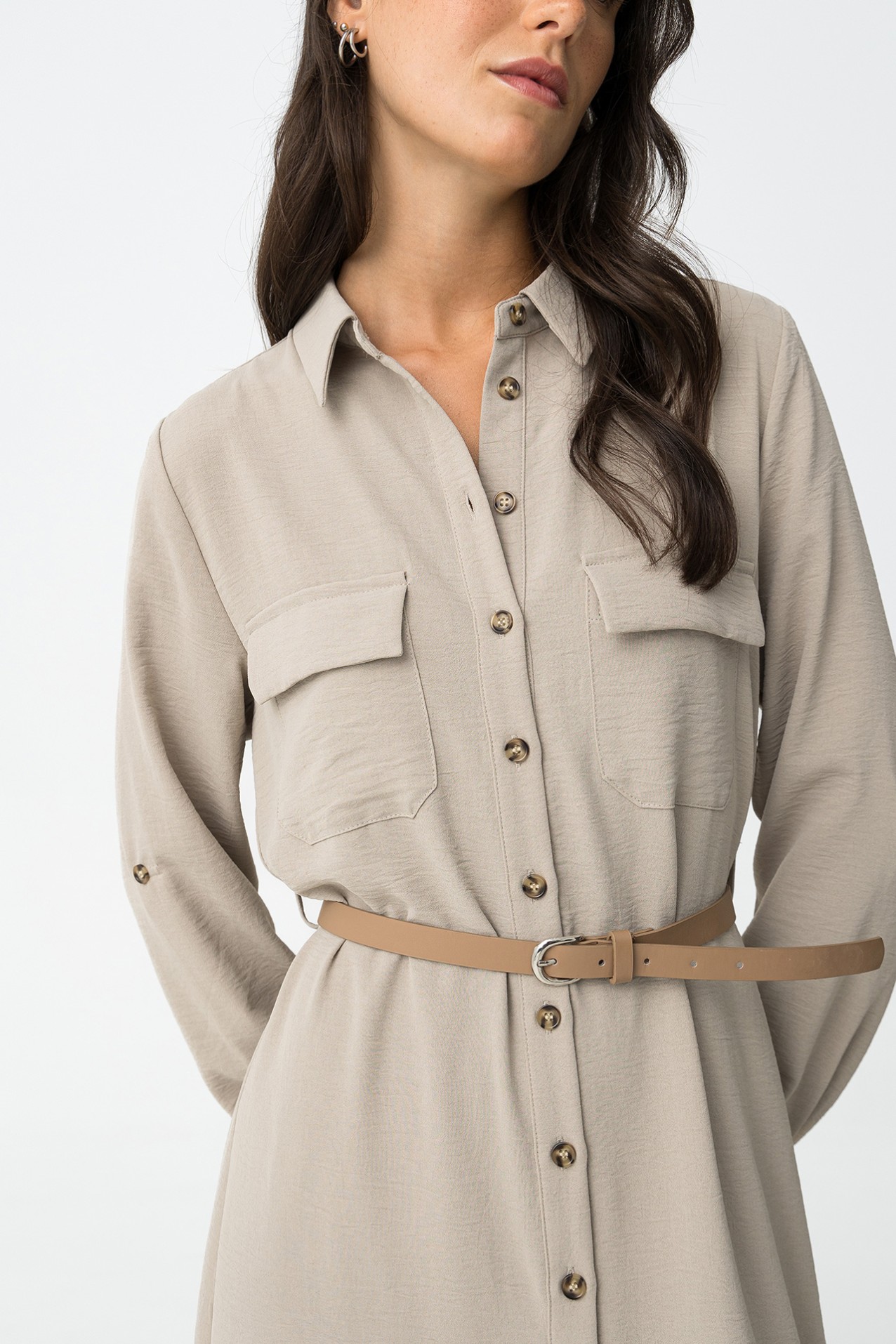 Shirt dress with belt