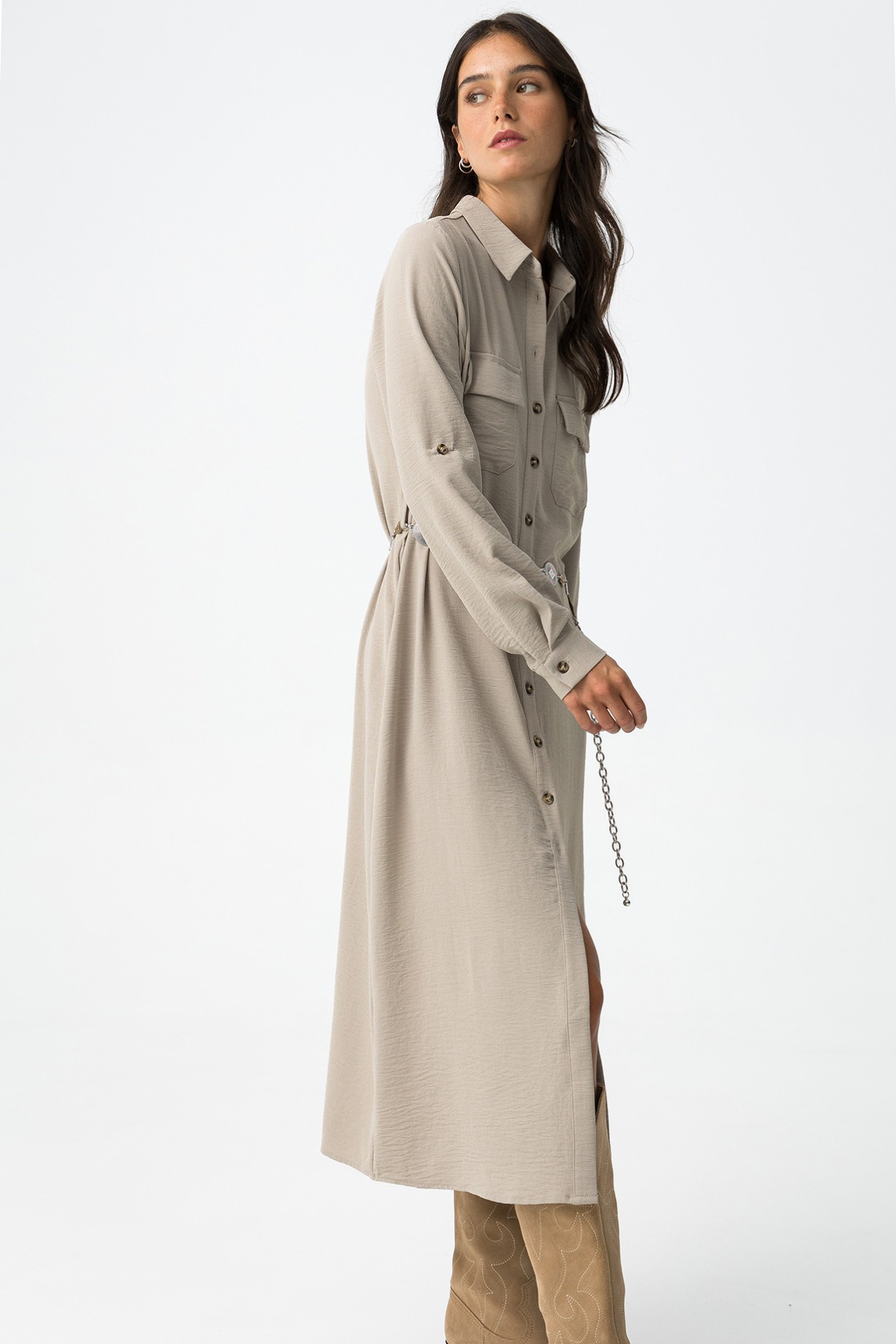 Shirt dress with belt