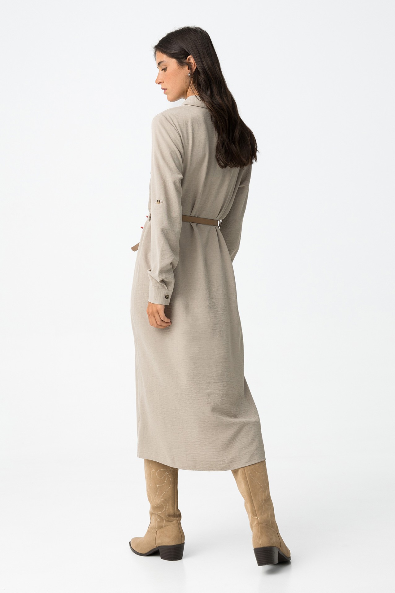Shirt dress with belt