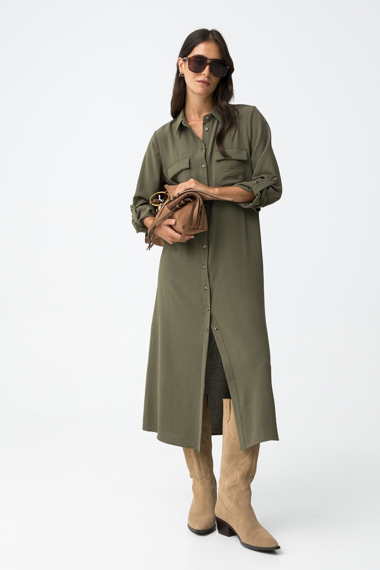 Shirt dress with belt