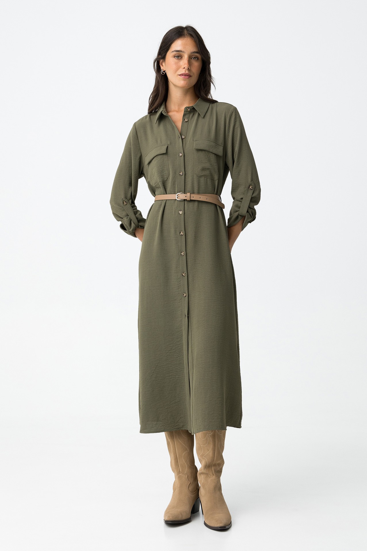Shirt dress with belt