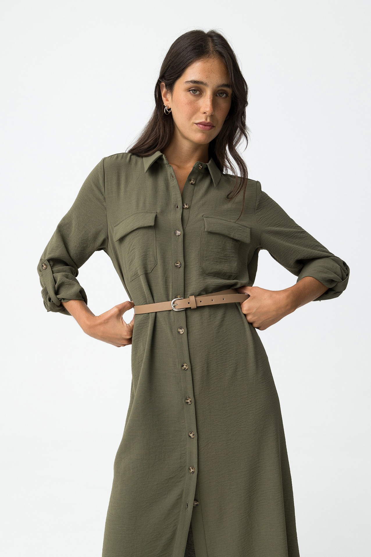 Shirt dress with belt