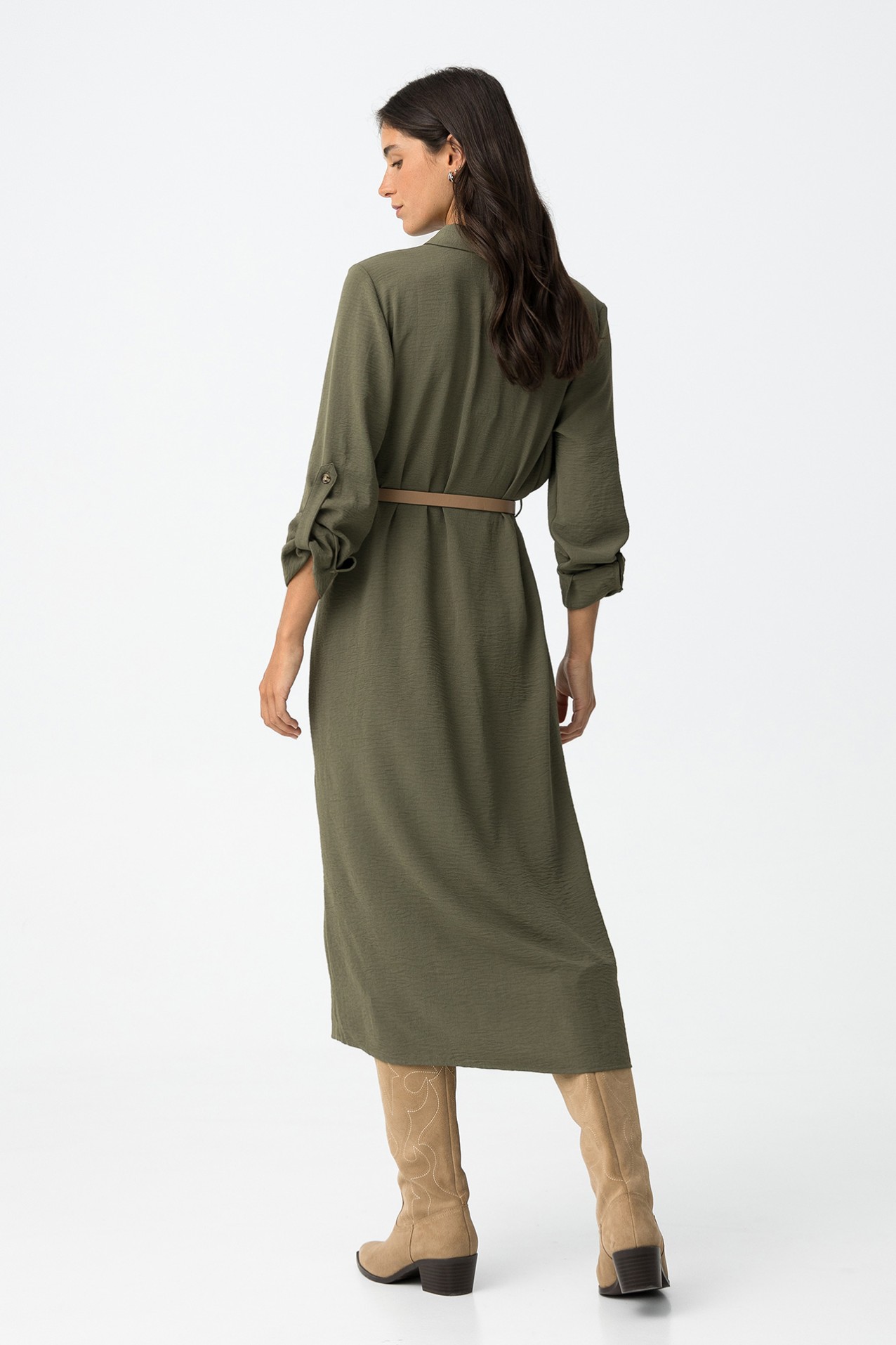 Shirt dress with belt