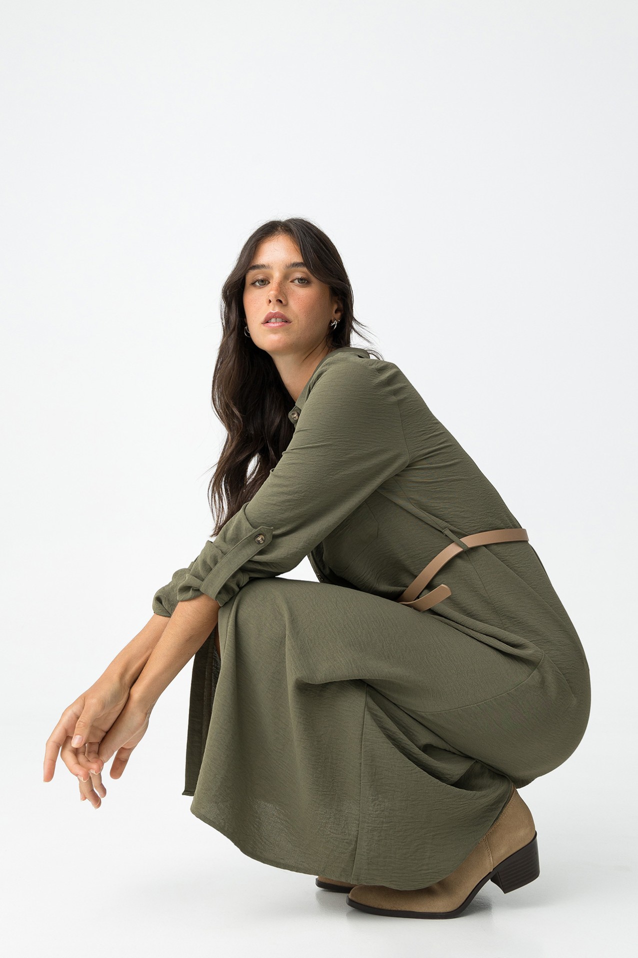 Shirt dress with belt