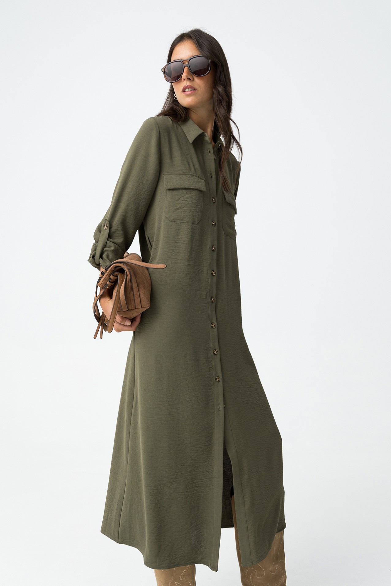 Shirt dress with belt