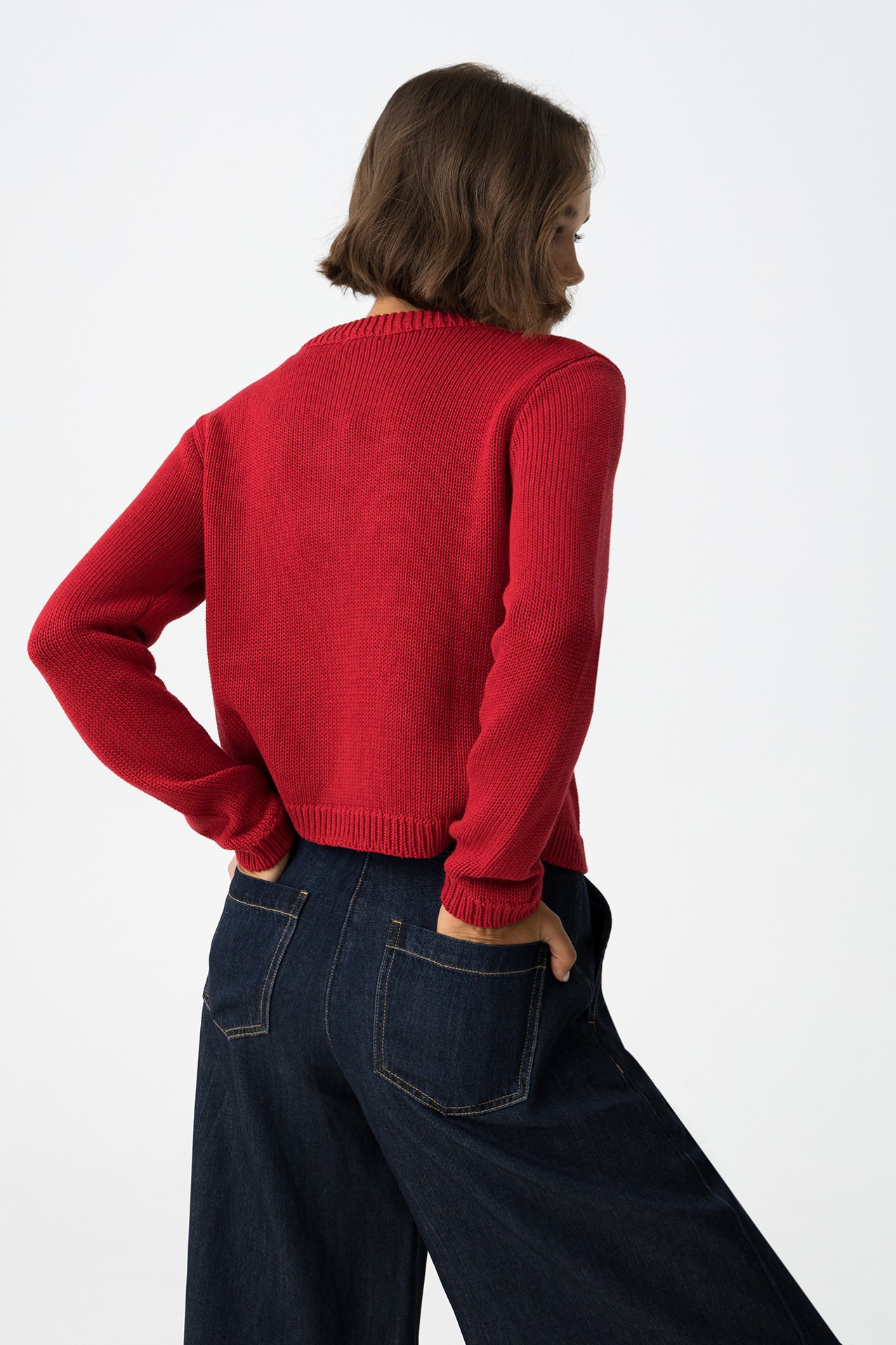 Red Cardigan with Metallic Buttons