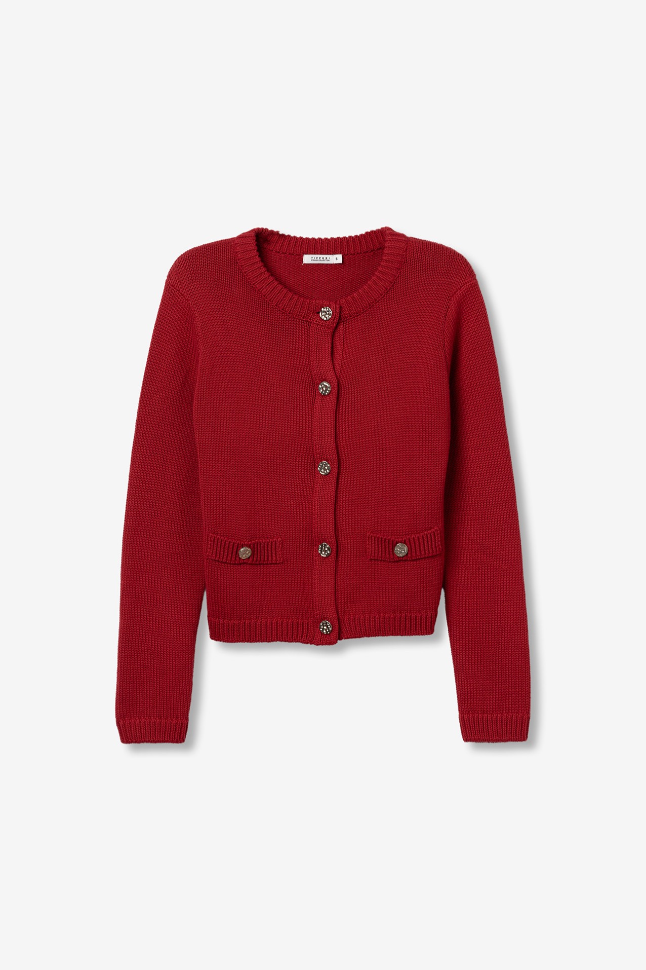 Red Cardigan with Metallic Buttons