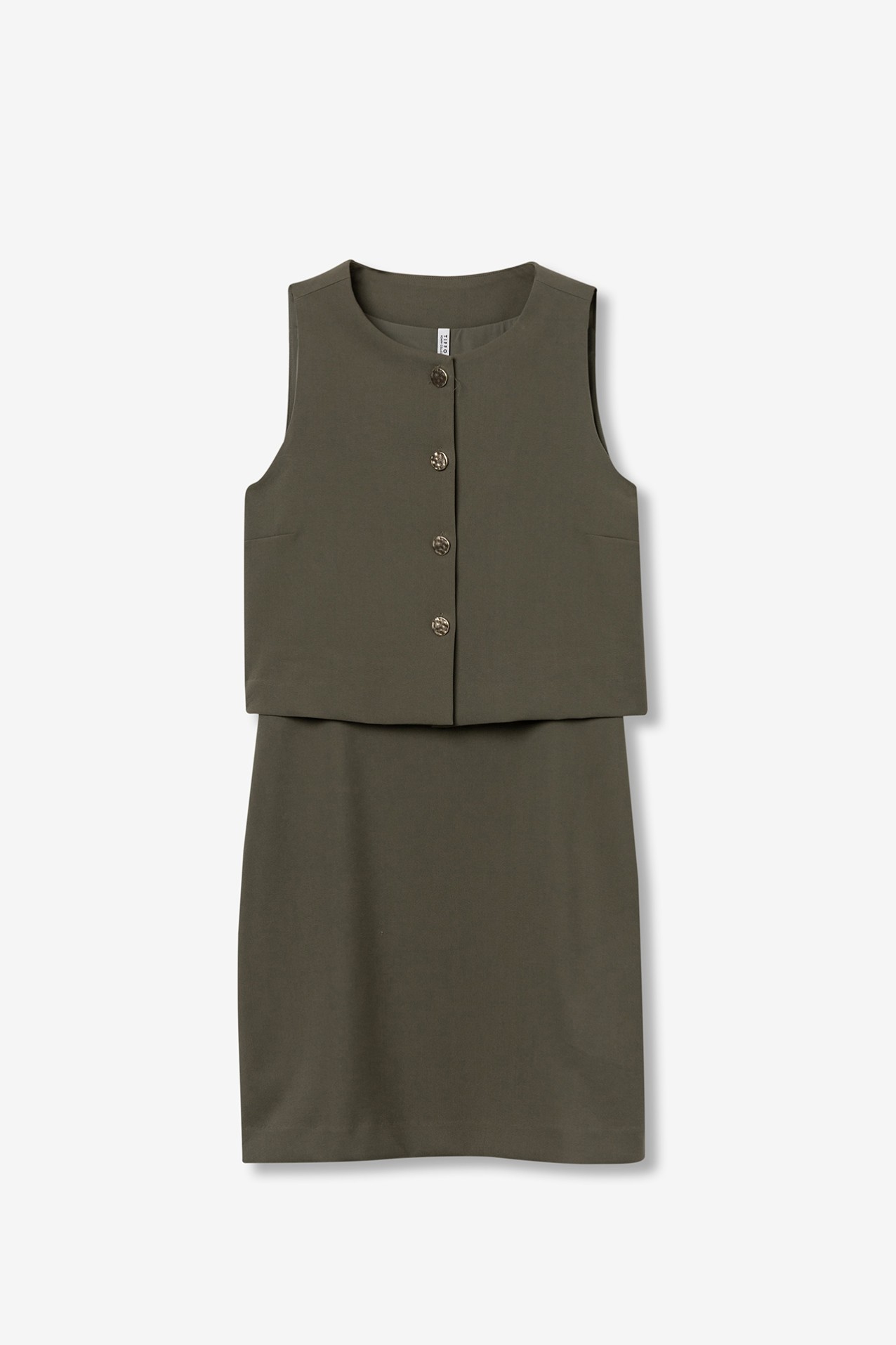 Olive Dress with Metallic Buttons