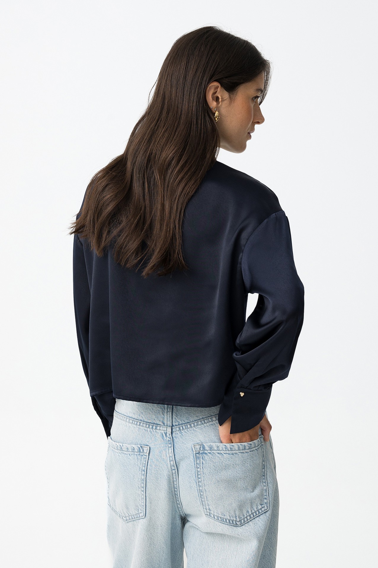 Satin Cropped Relaxed Shirt