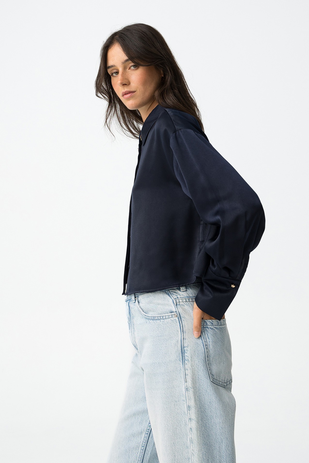 Satin Cropped Relaxed Shirt