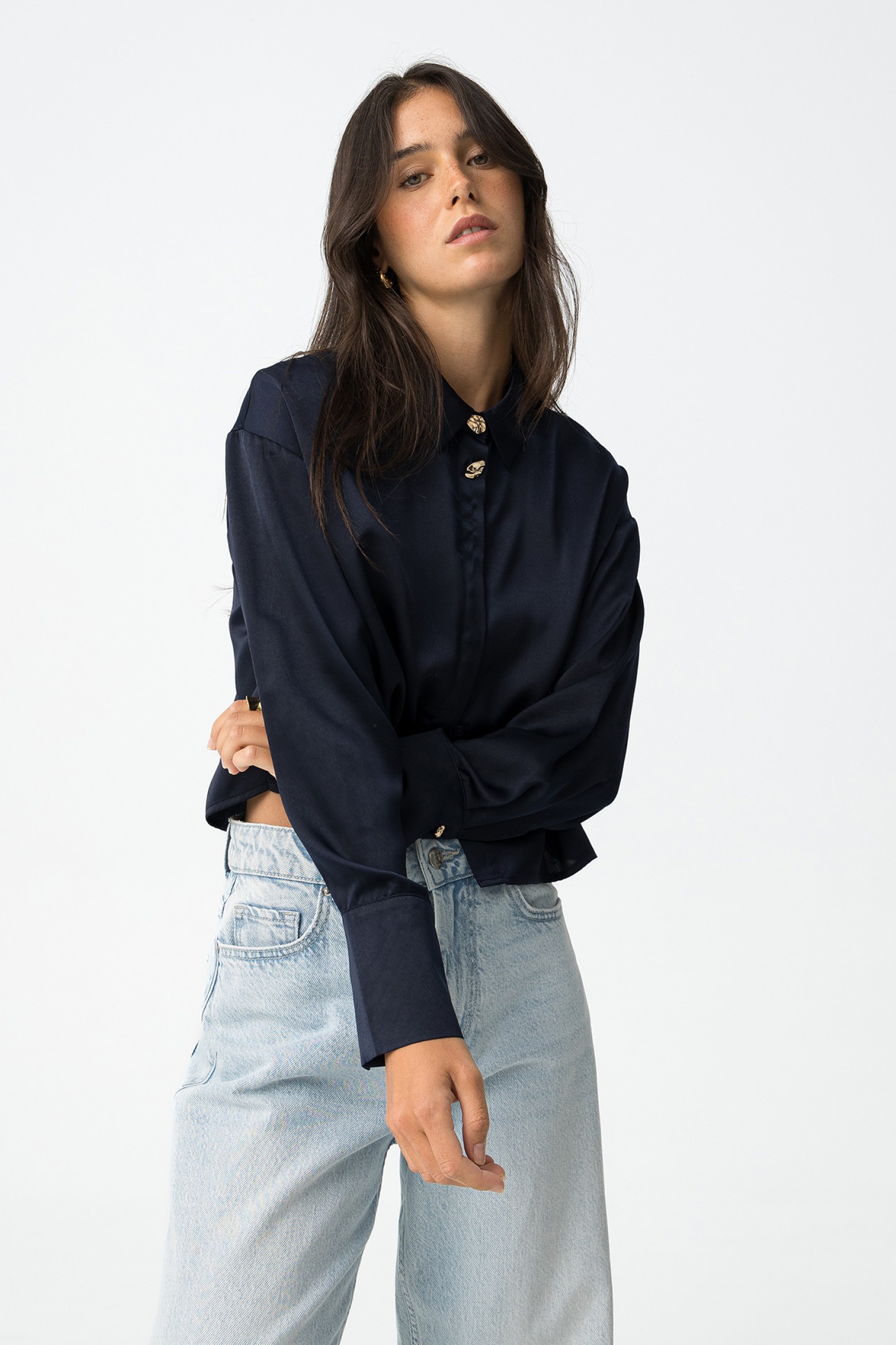 Satin Cropped Relaxed Shirt