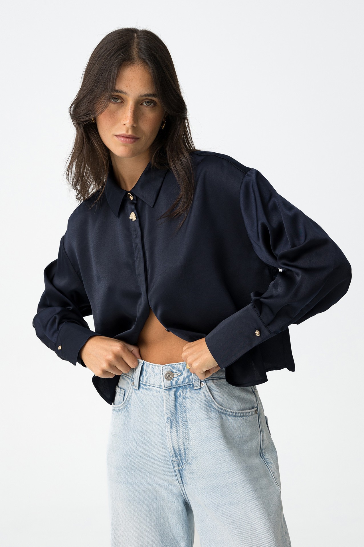 Satin Cropped Relaxed Shirt
