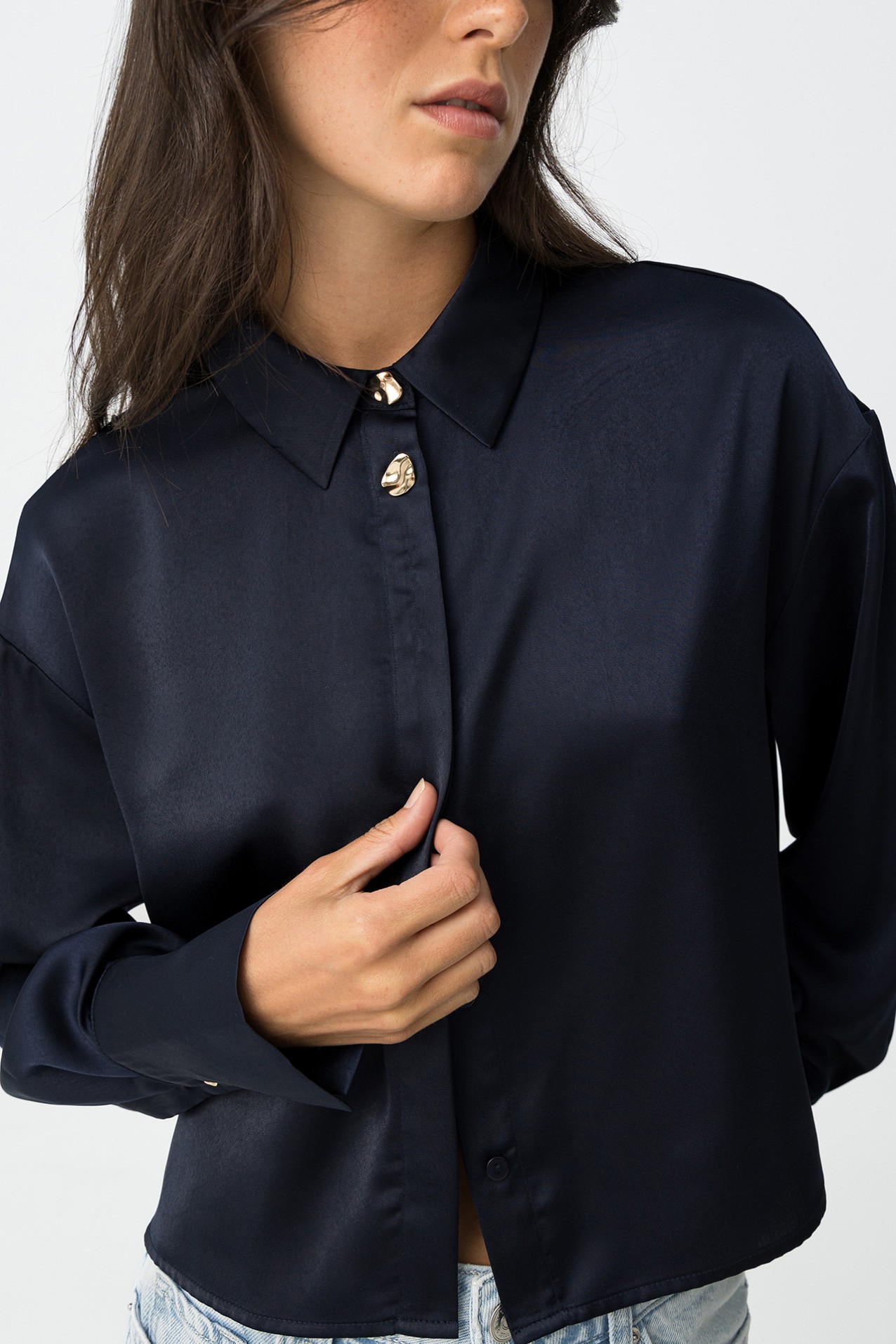 Satin Cropped Relaxed Shirt
