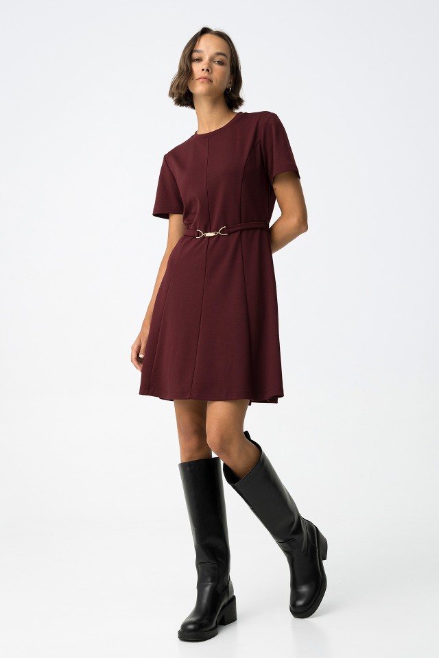 Short Knit Dress with Belt