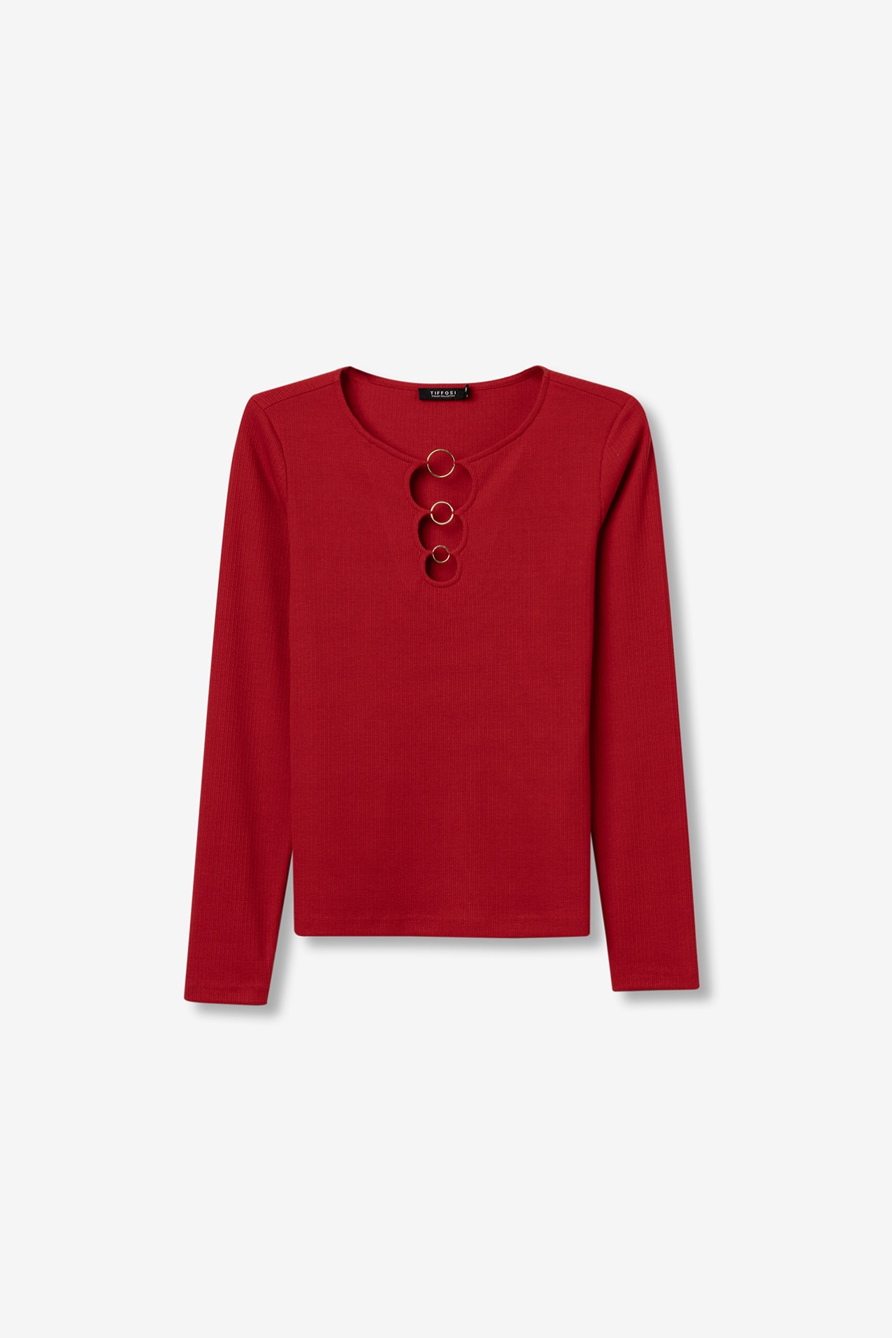 Ribbed T-Shirt with Metal Rings