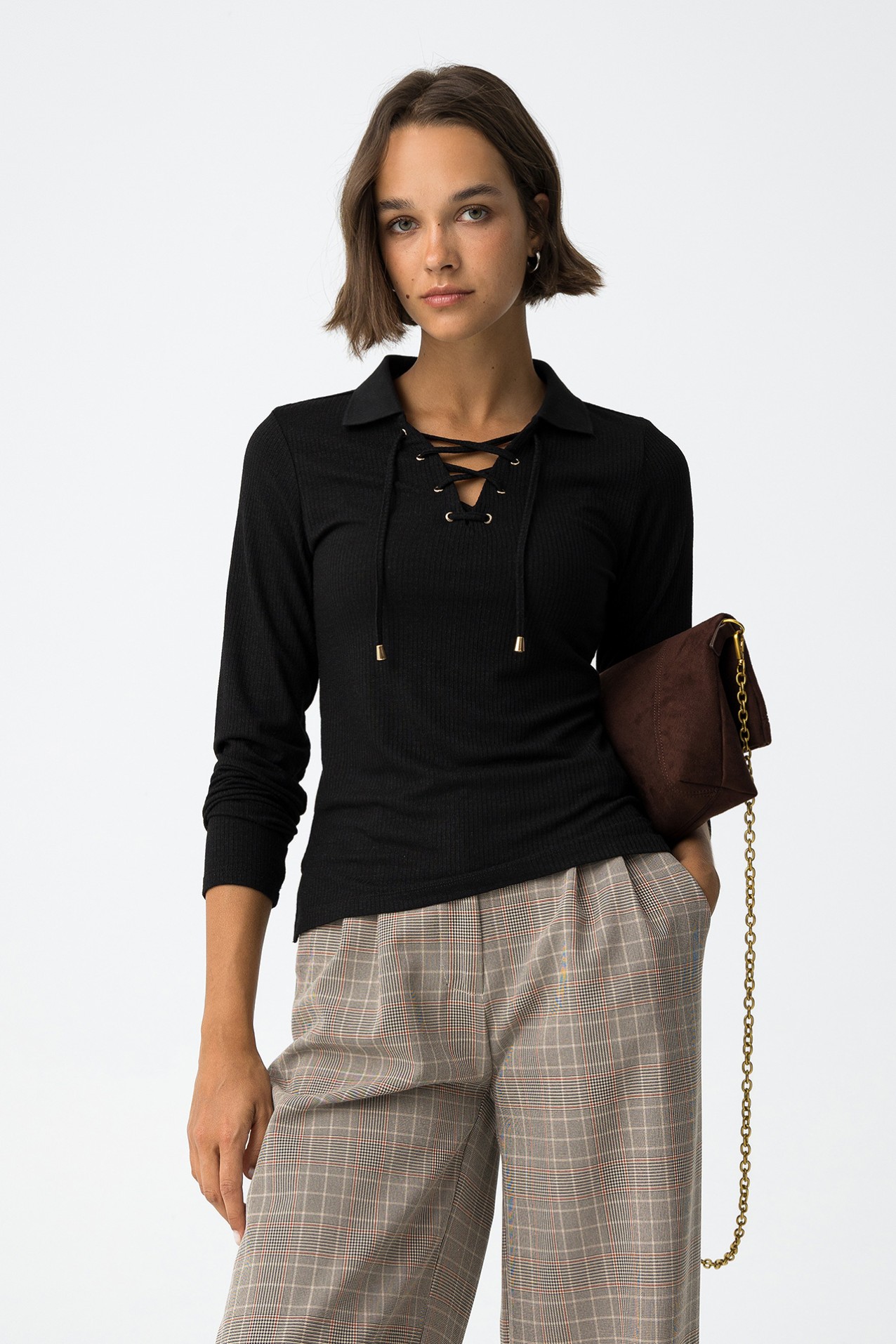 Ribbed Sweater with Drawstring