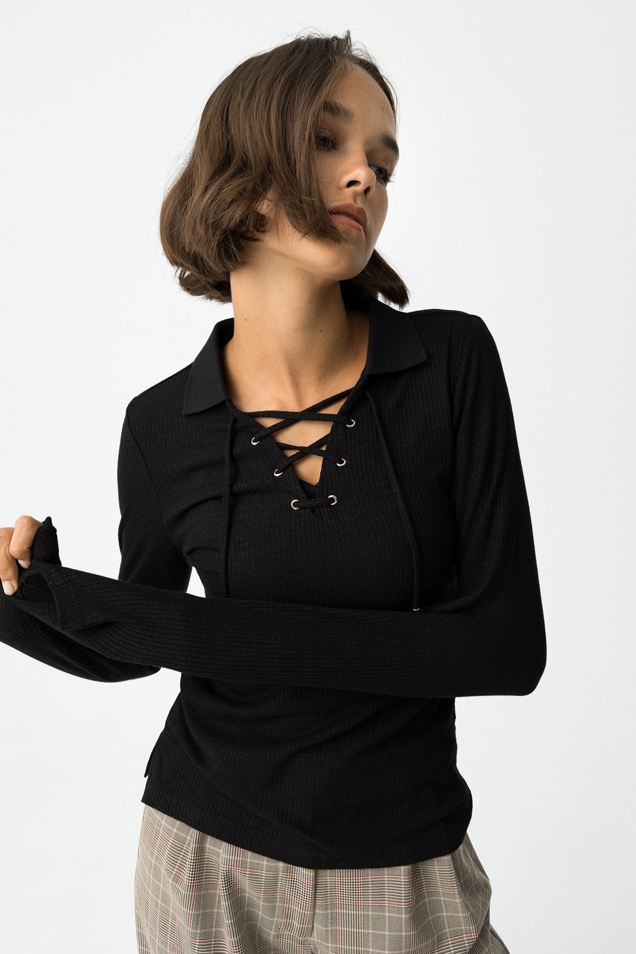 Ribbed Sweater with Drawstring