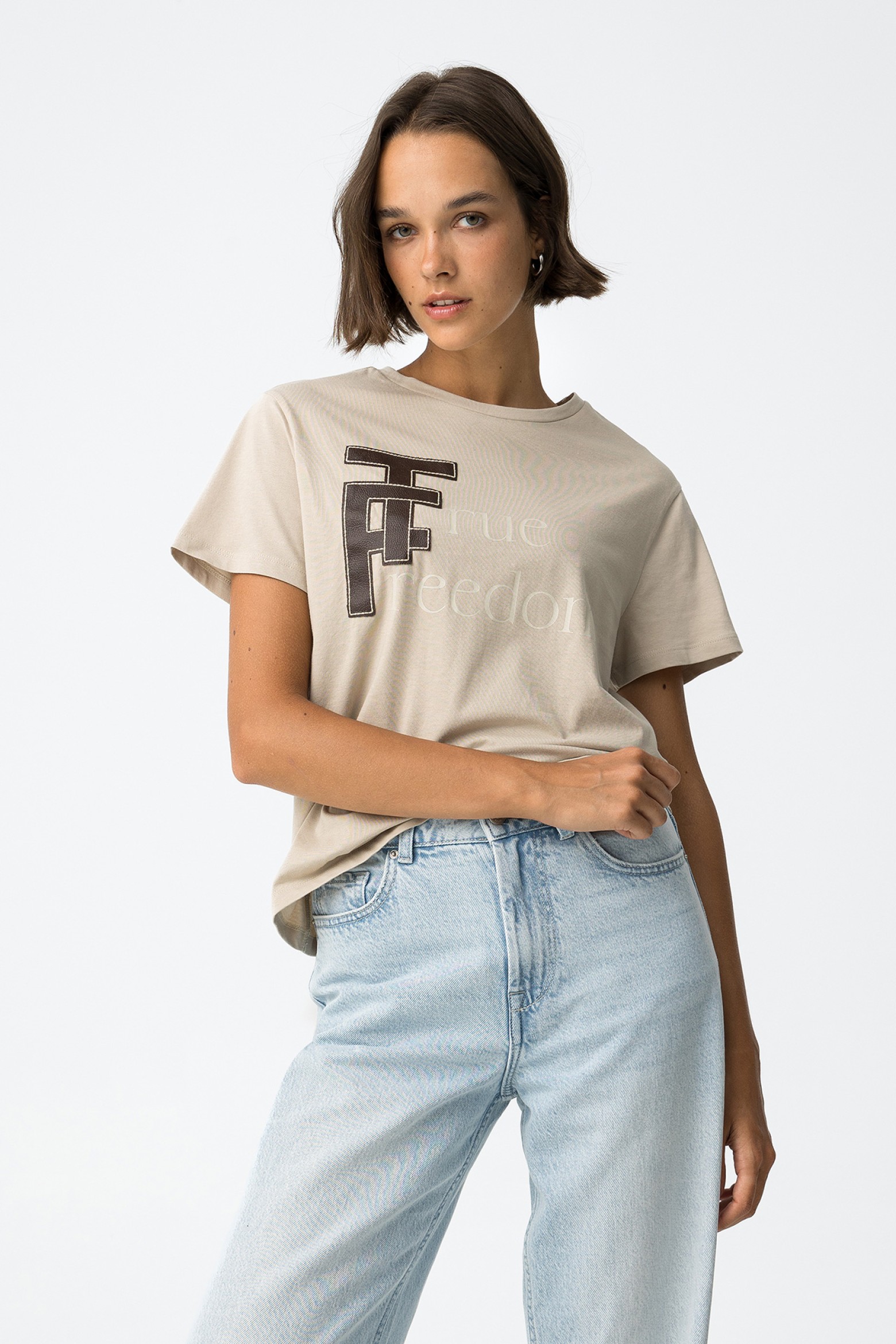 Embroidered Faux Leather Tee