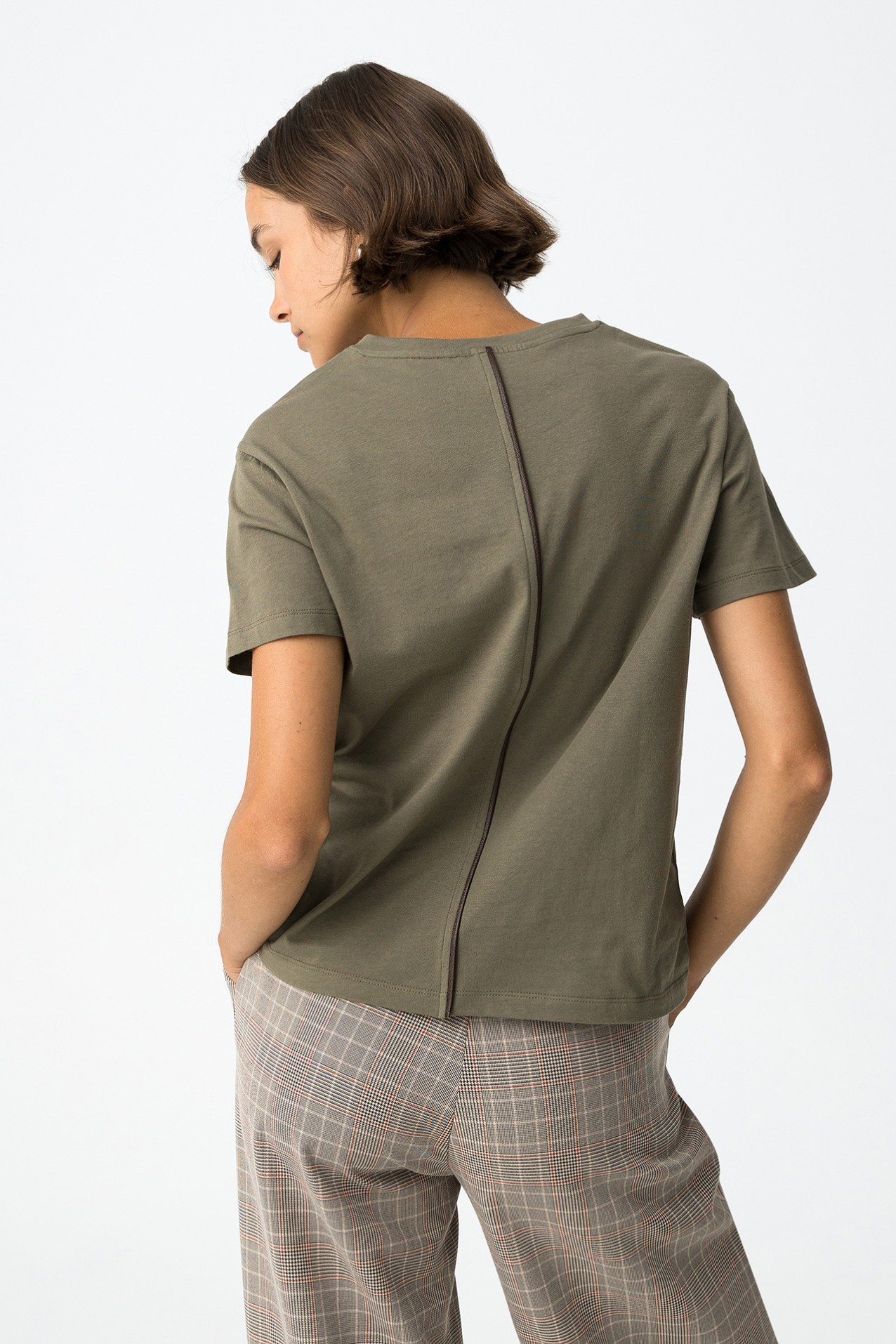 Embroidered Faux Leather T-Shirt