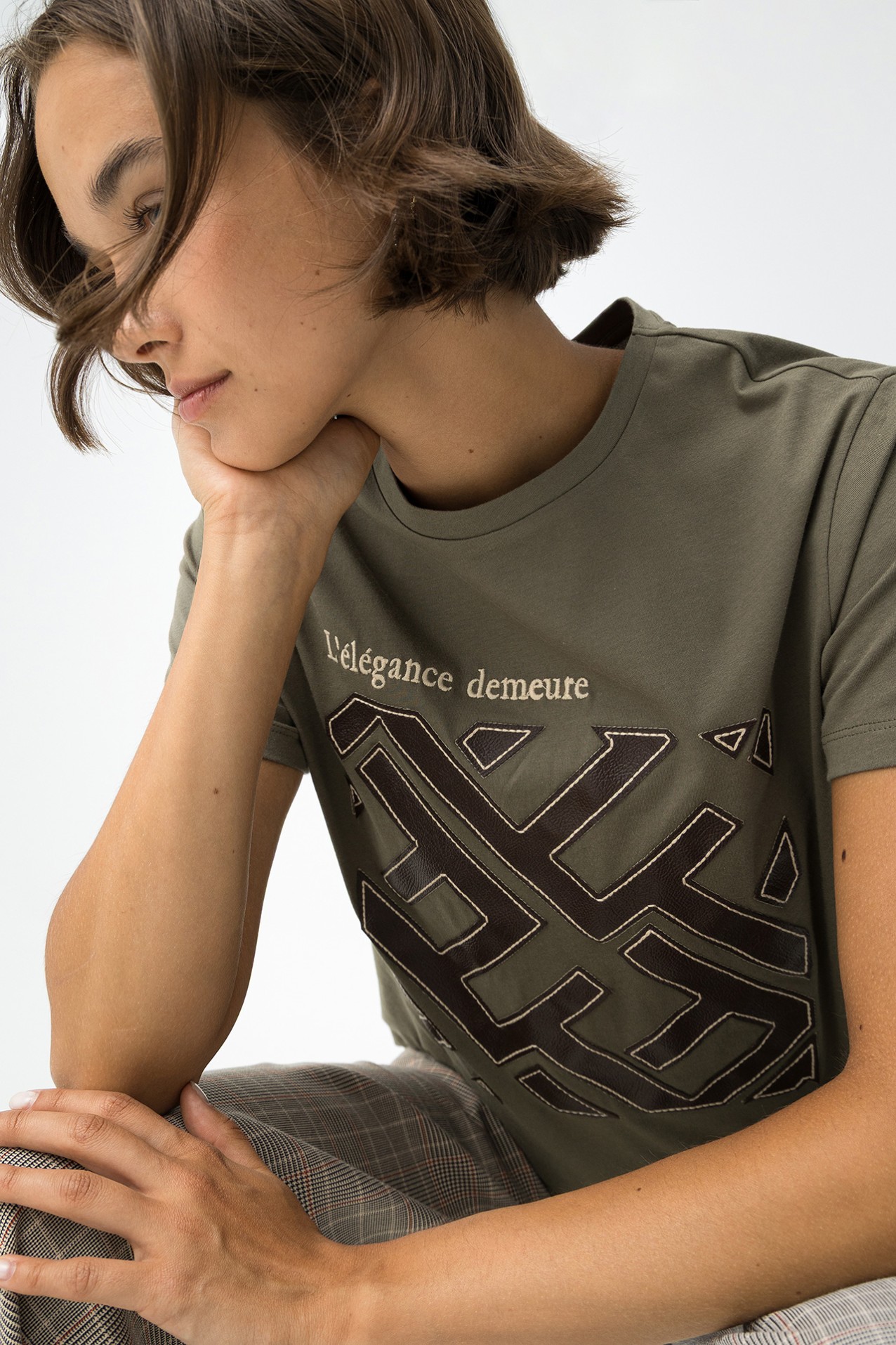 Embroidered Faux Leather T-Shirt