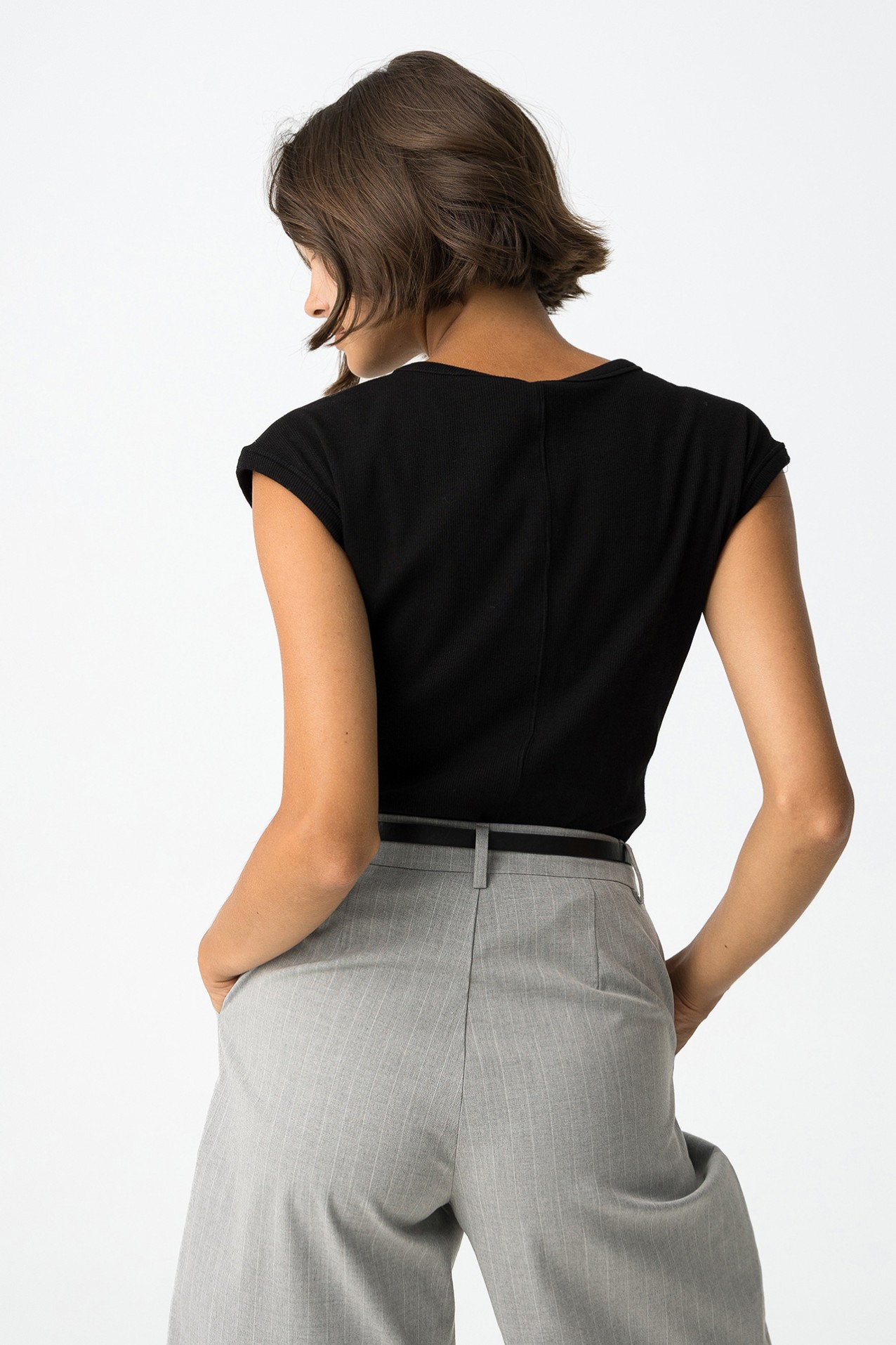 T-shirt Slim de Malha Canelada