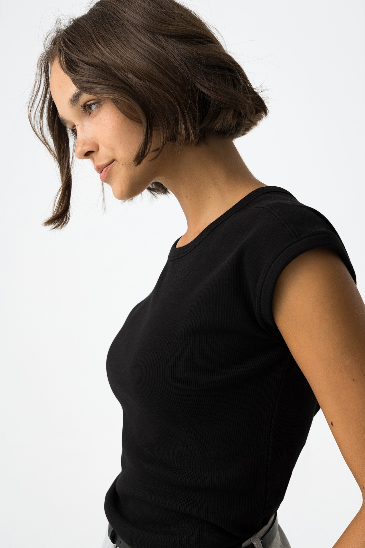 T-shirt Slim de Malha Canelada