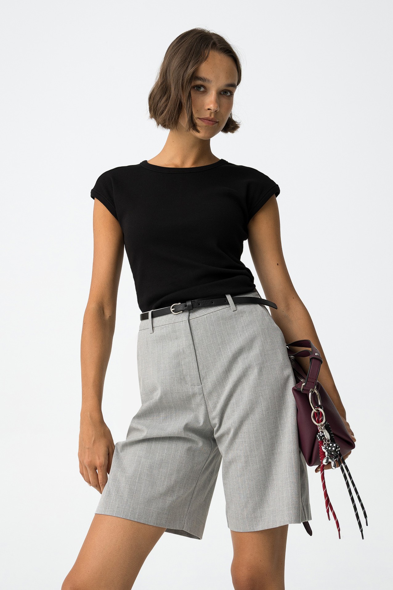 T-shirt Slim de Malha Canelada