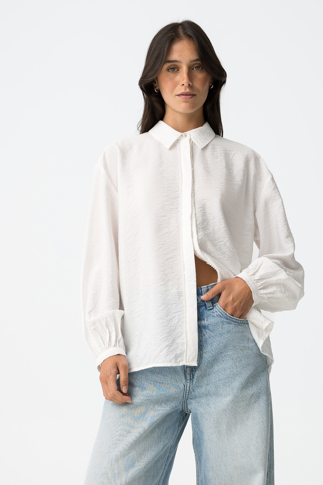 Shirt with Pearl Effect Embellishments