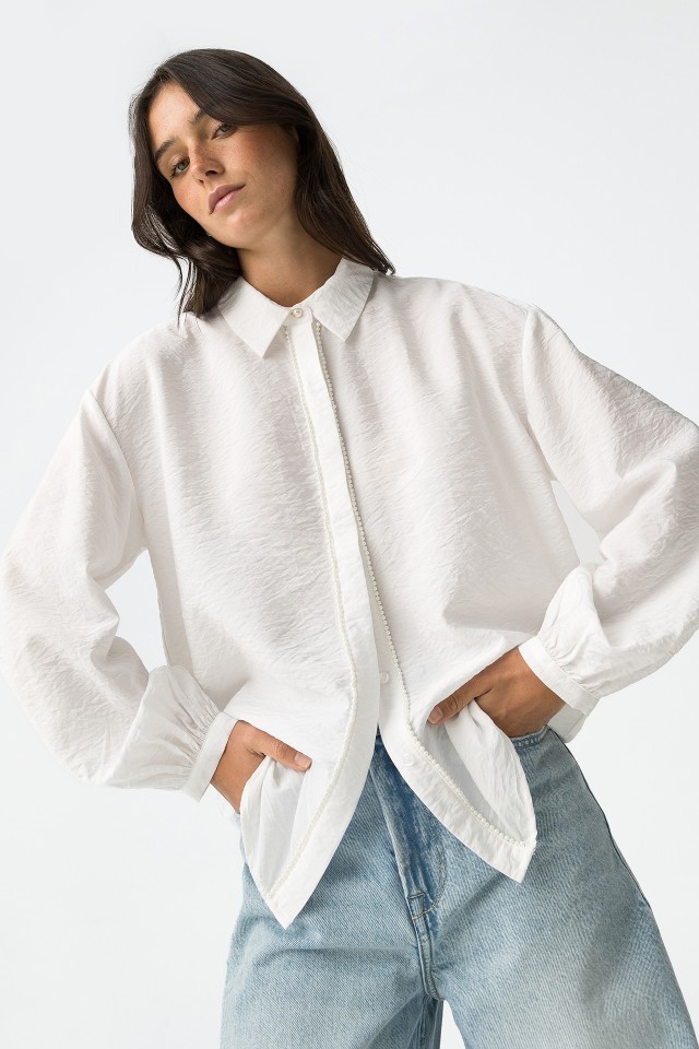 Shirt with Pearl Effect Embellishments