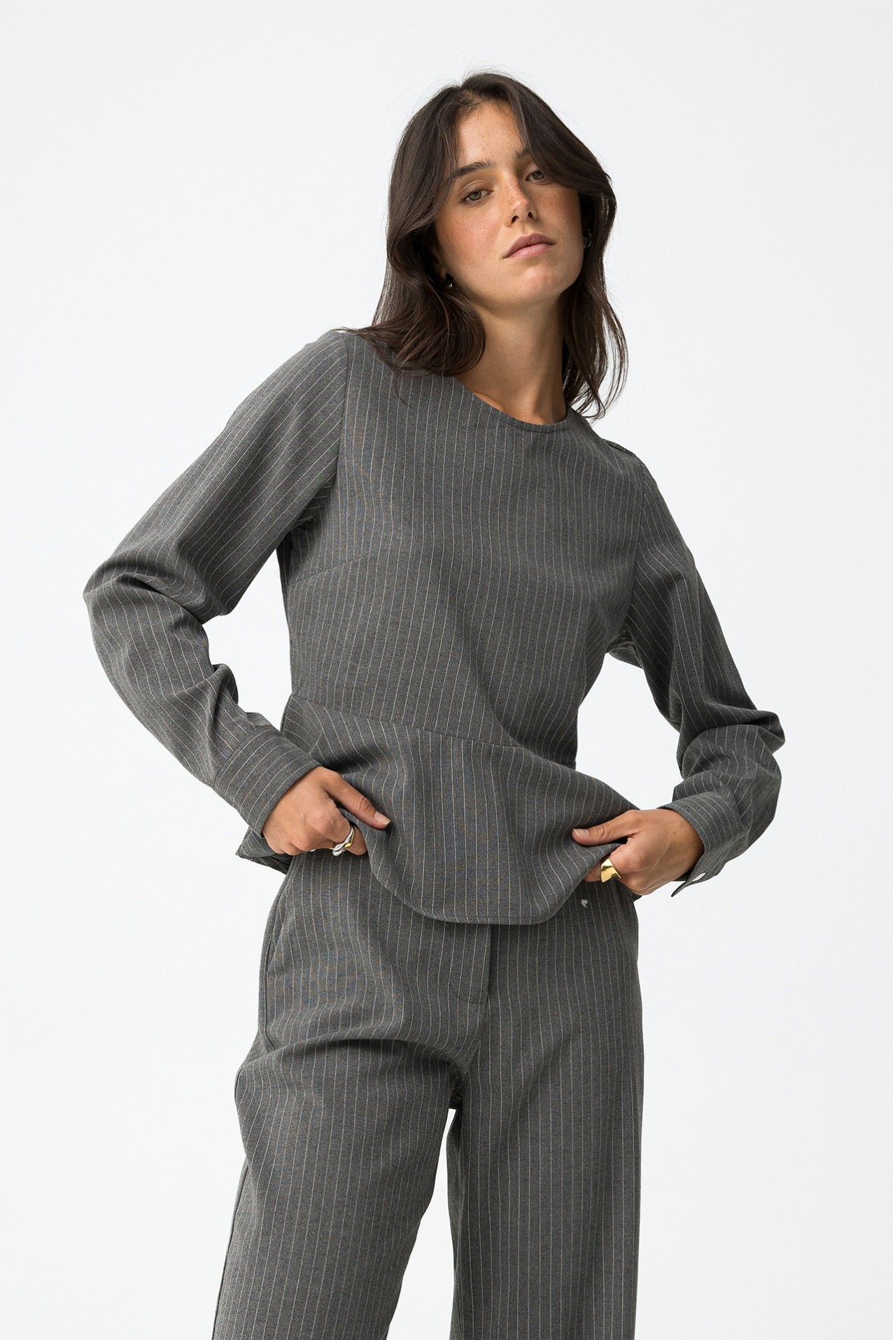 Striped Blouse with Ruffle