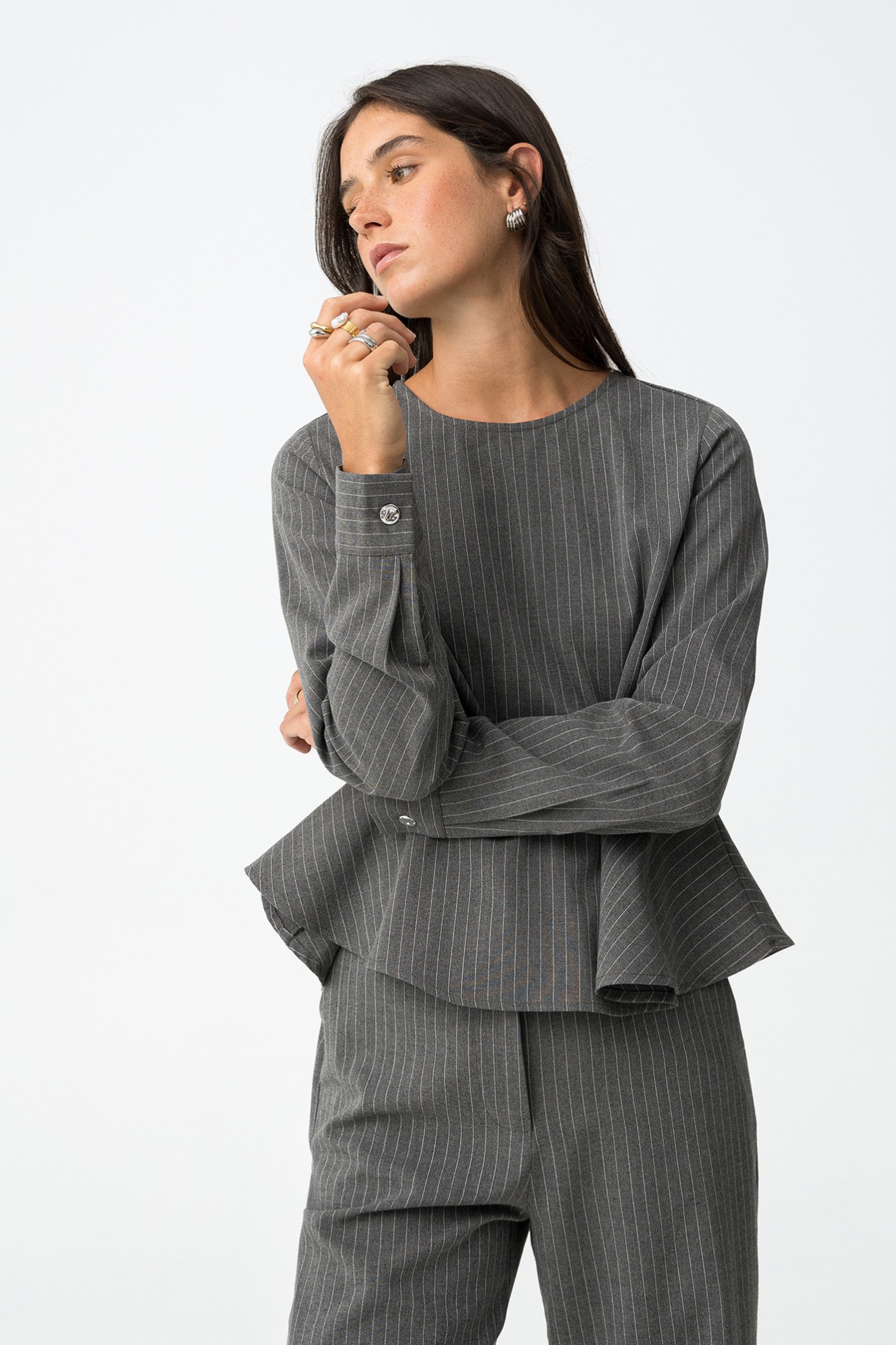 Striped Blouse with Ruffle