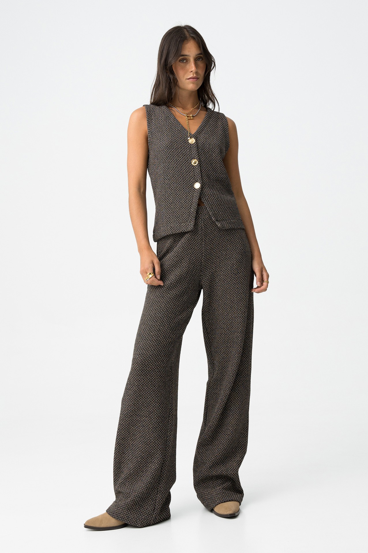 Black Geometric Wide-Leg Pants