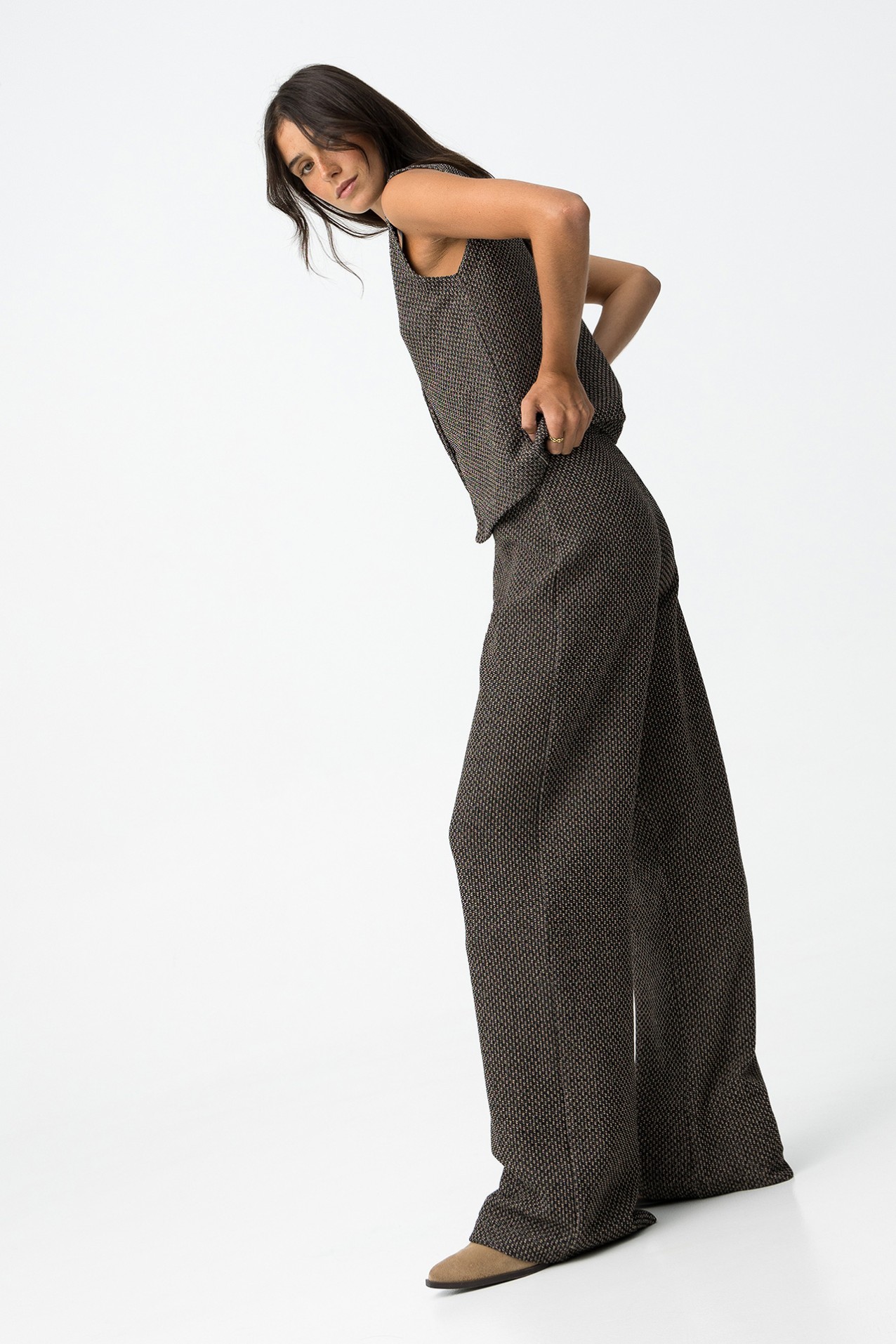 Black Geometric Wide-Leg Pants