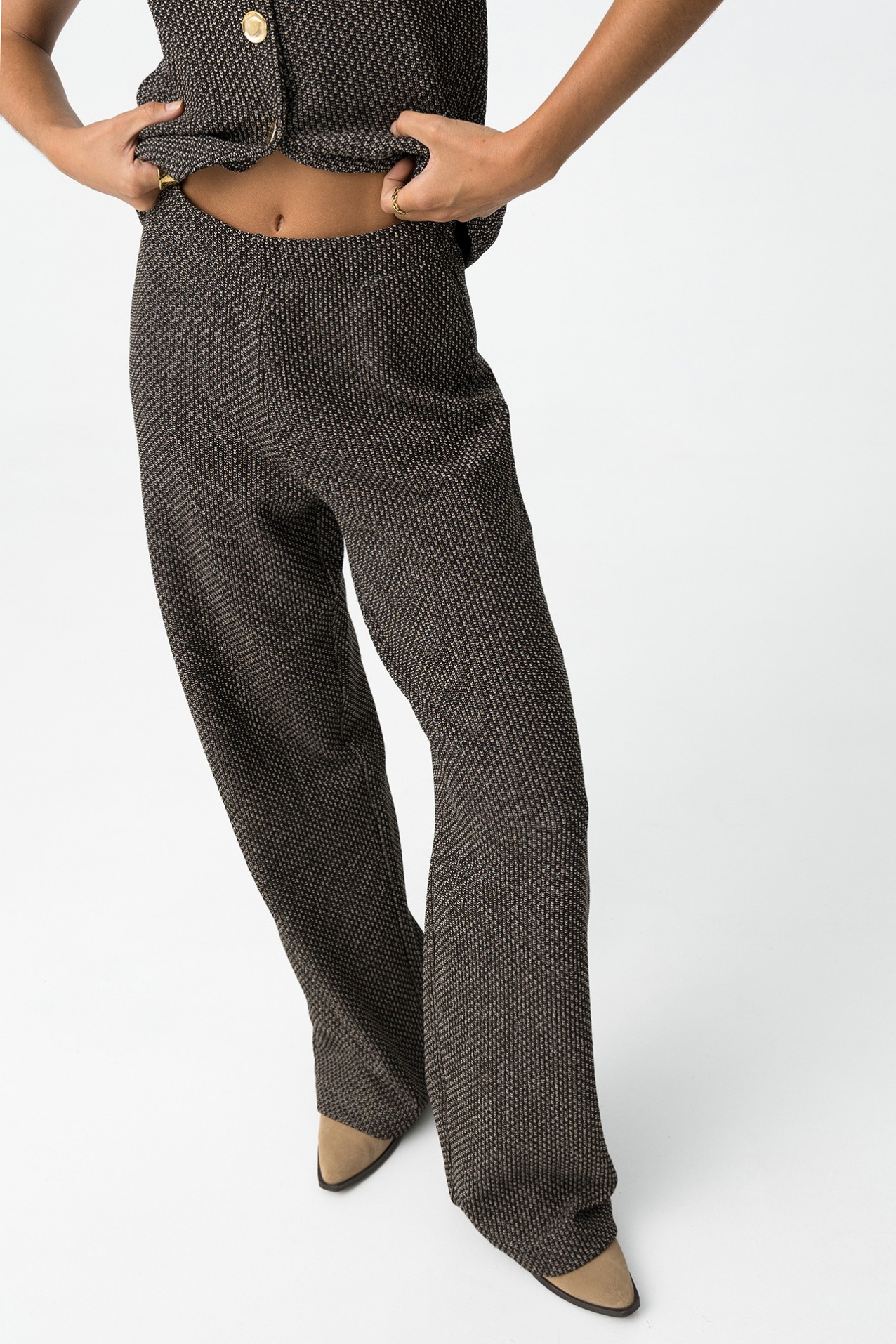 Black Geometric Wide-Leg Pants