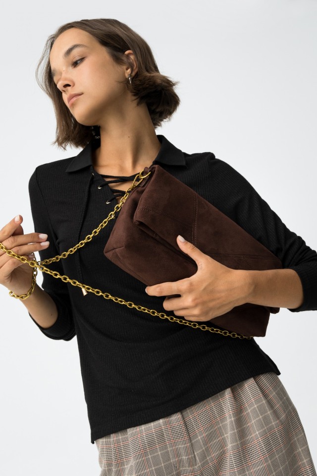 Suede Effect Shoulder Bag