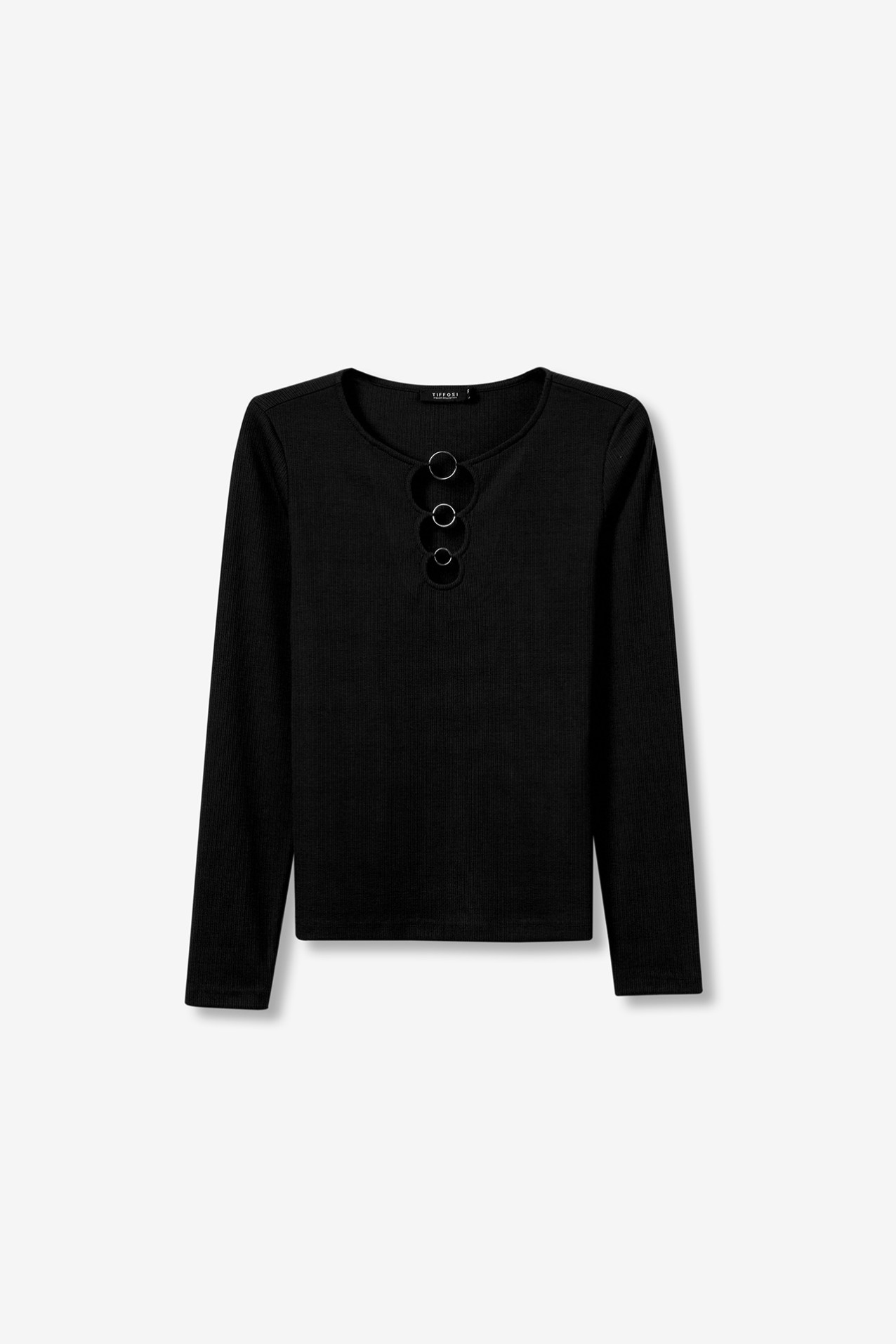 Ribbed T-Shirt with Metal Rings