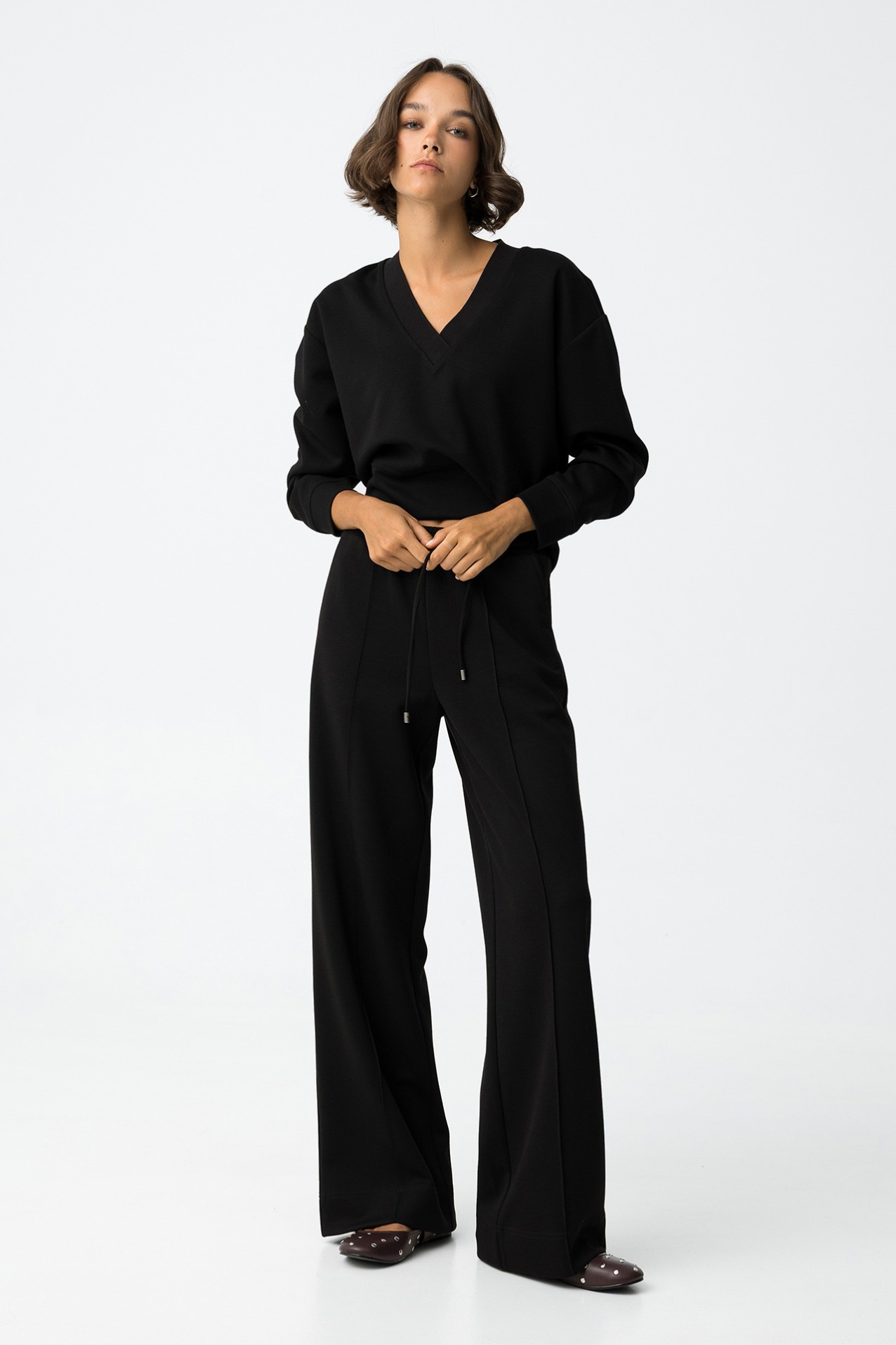 Wide-Leg Knit Trousers