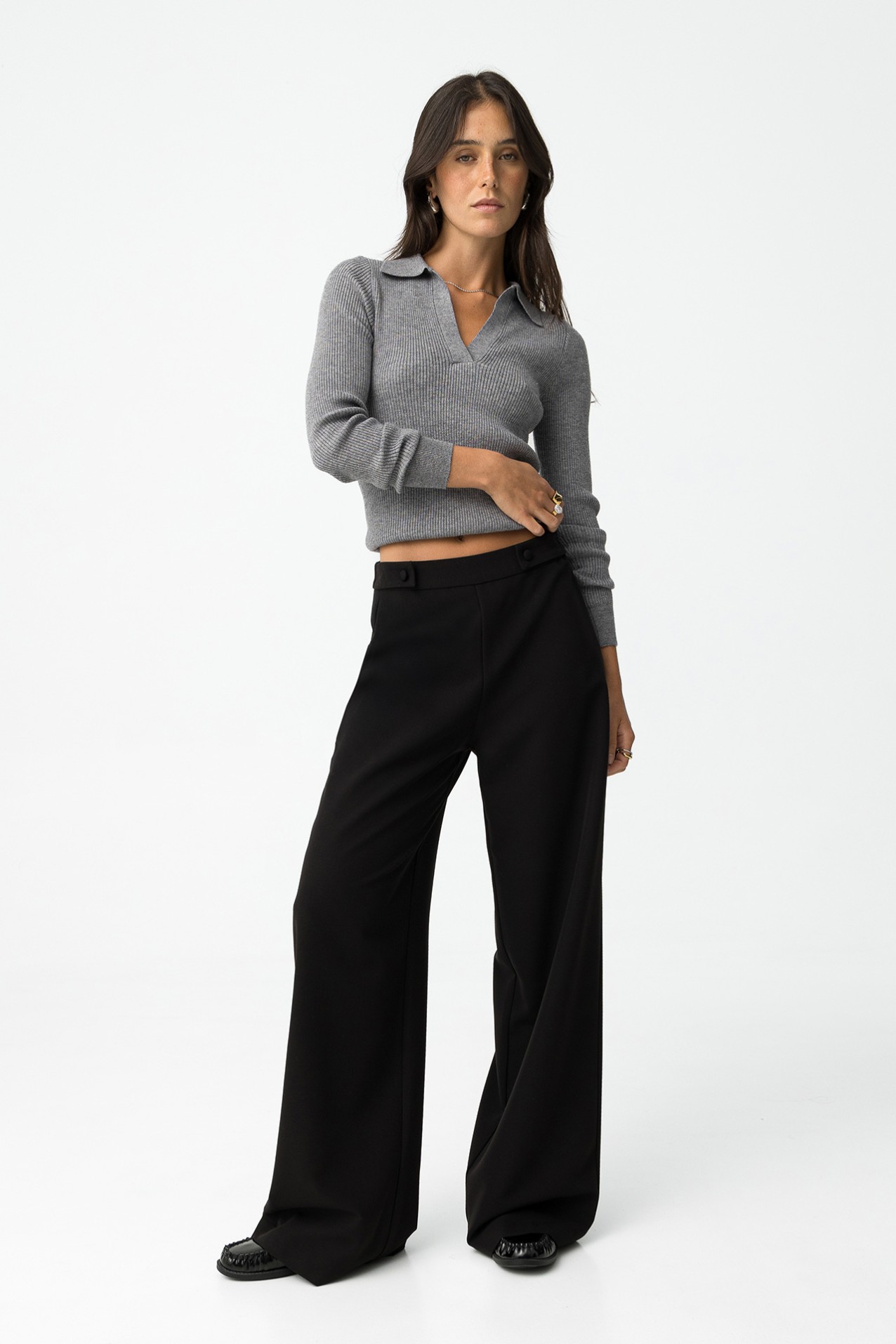 Pantalones Wide Leg con Presillas