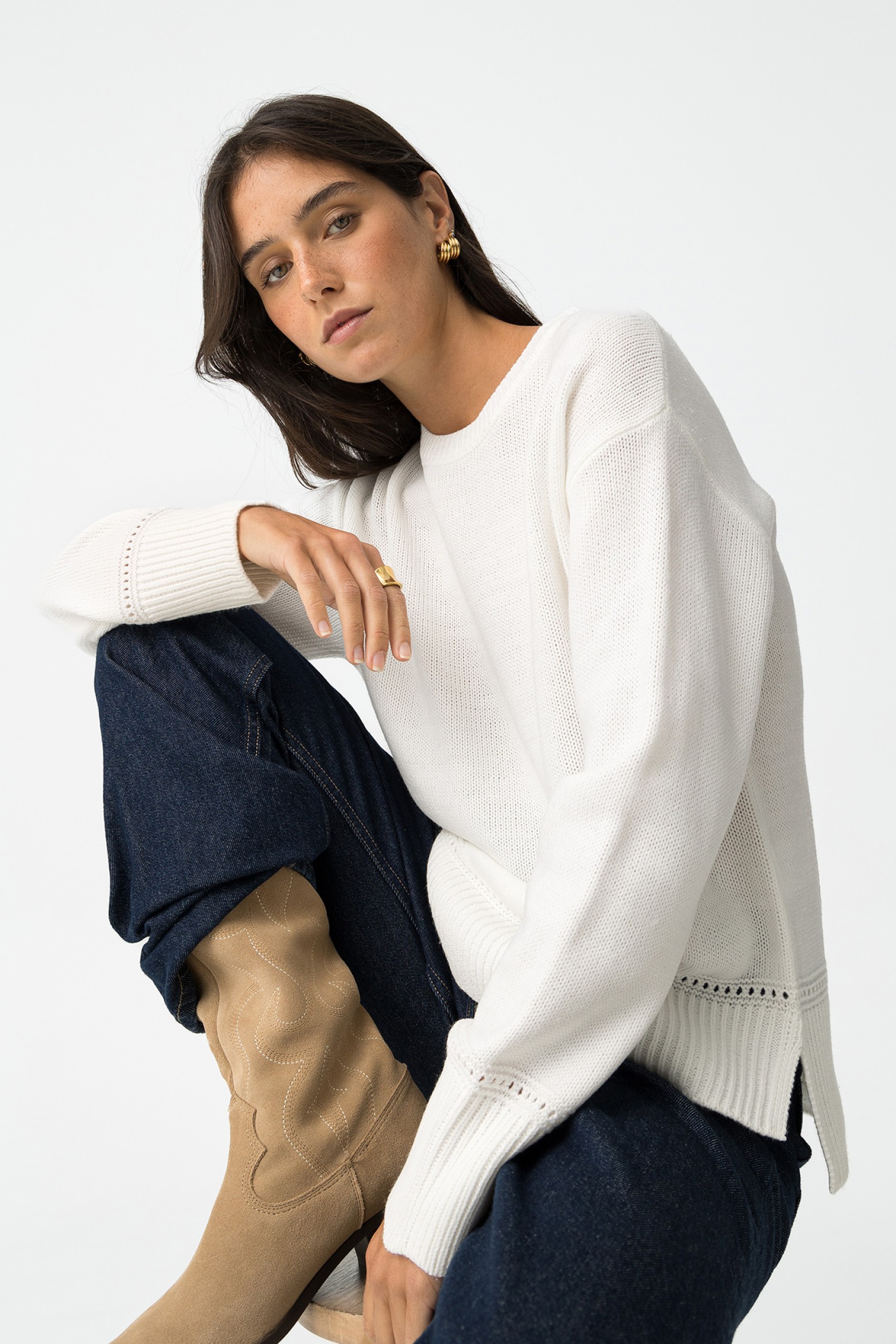 White Perforated Sweater