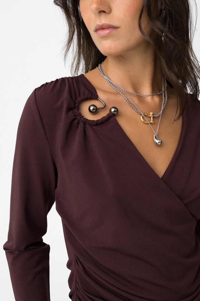 T-shirt Slim com Drapeado Frontal