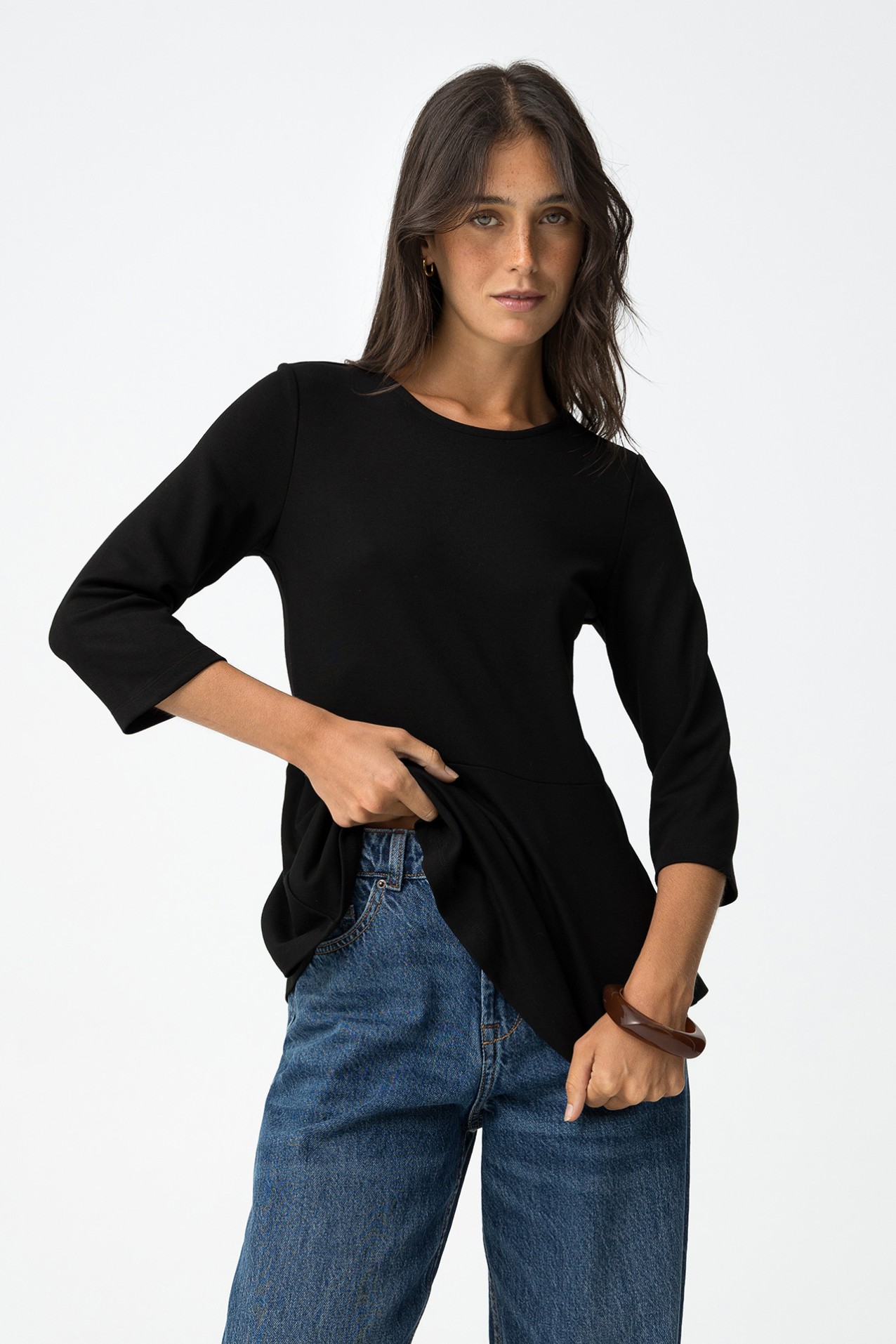 Slim T-shirt with Ruffled Hem