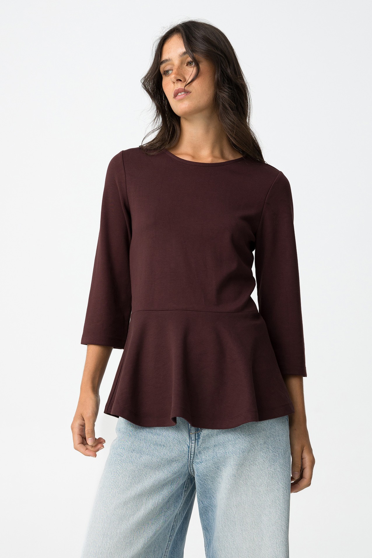 Slim T-shirt with Ruffled Hem