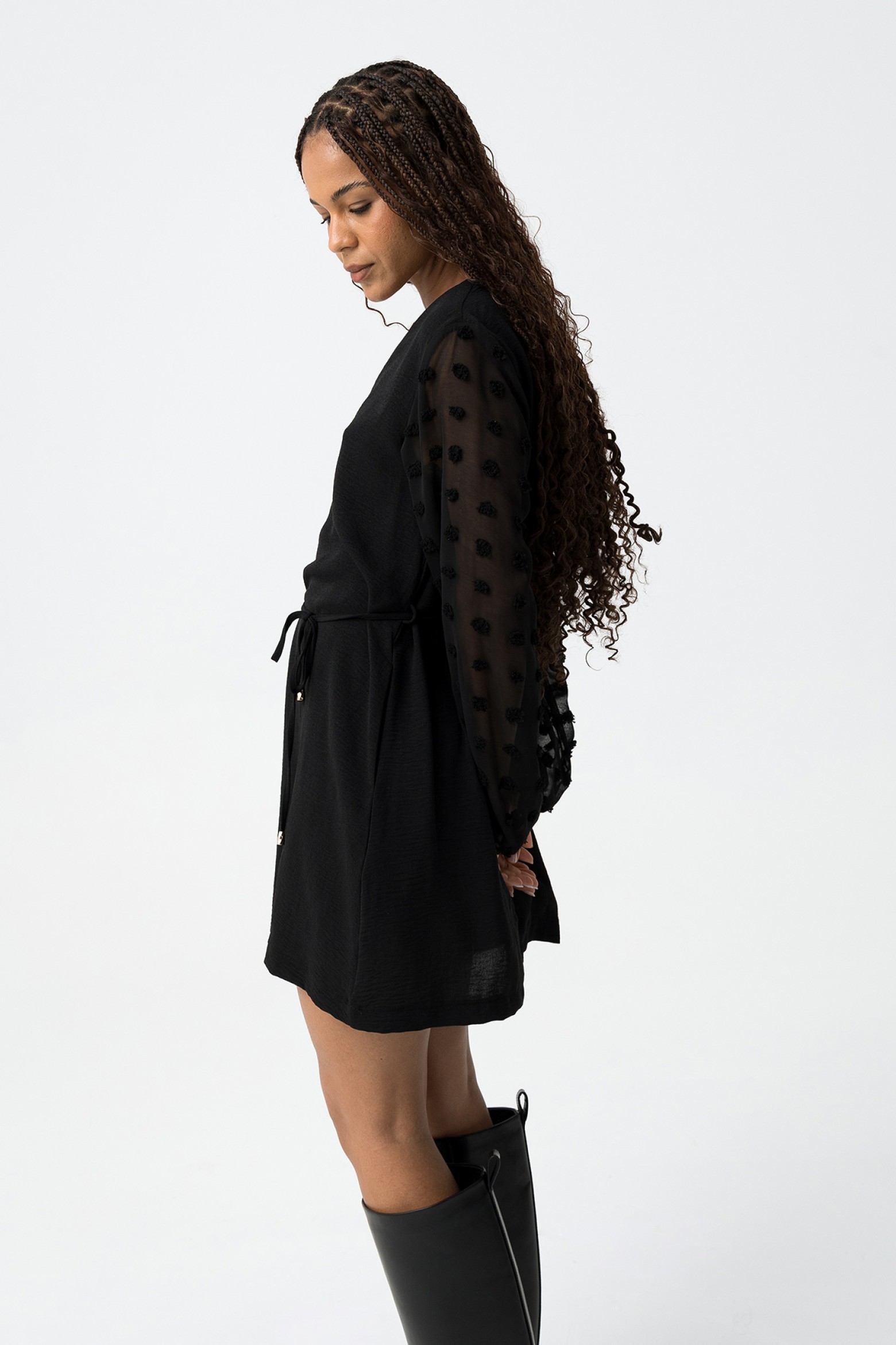 Textured Dress with Embroidered Sleeve