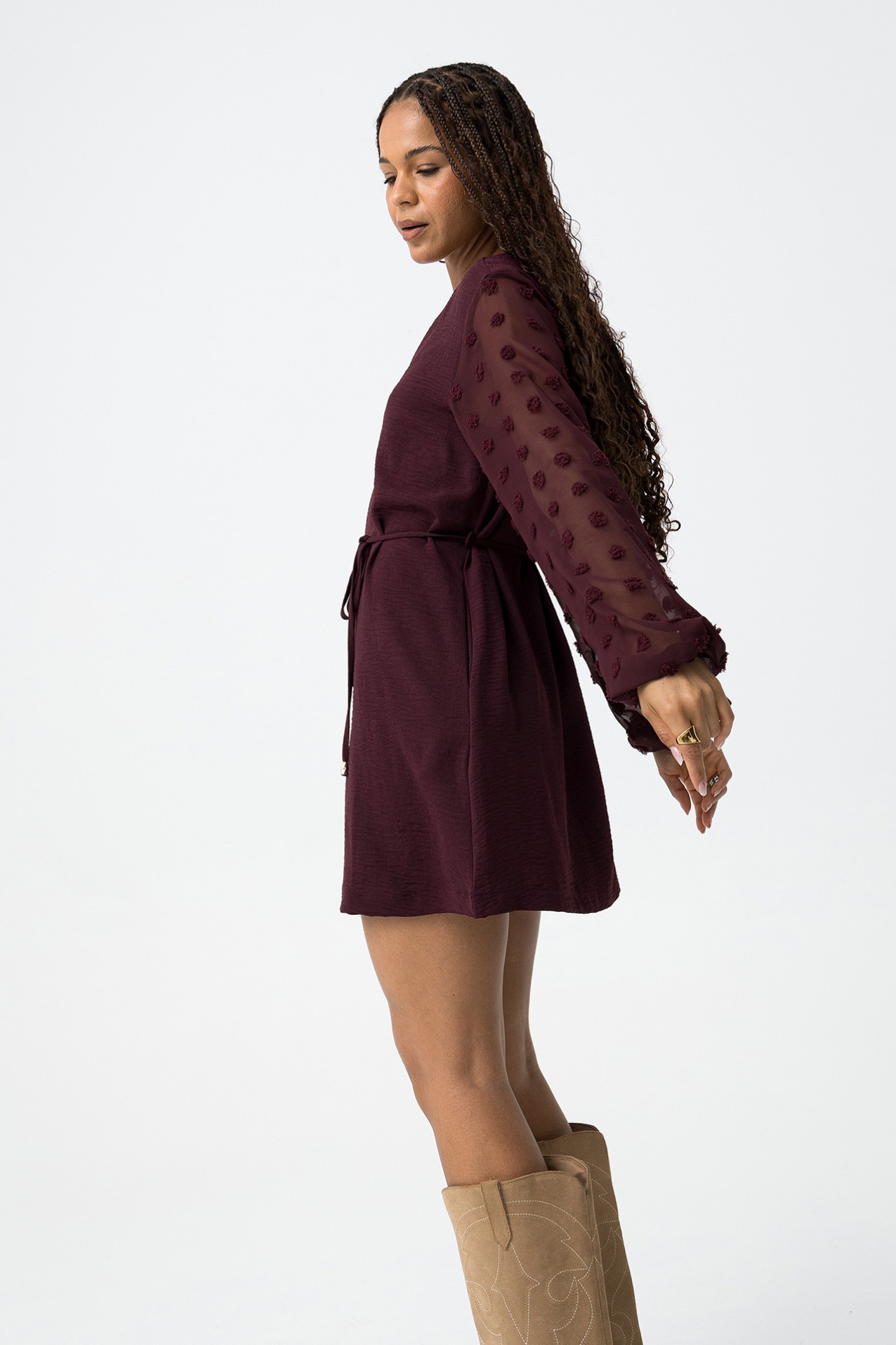 Textured Dress with Embroidered Sleeve